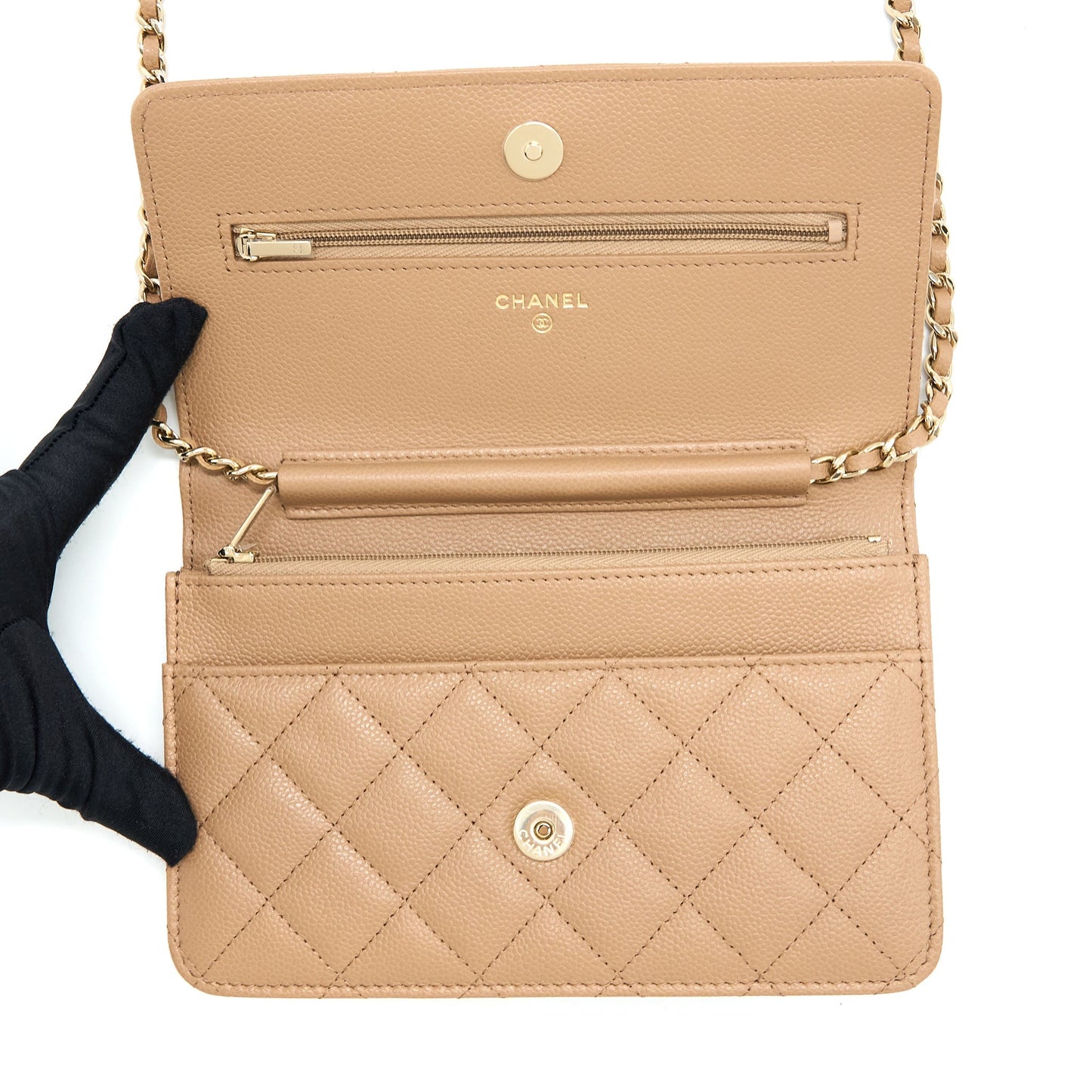 Chanel 22K Wallet On Chain Caviar Dark Beige L (Microchip)