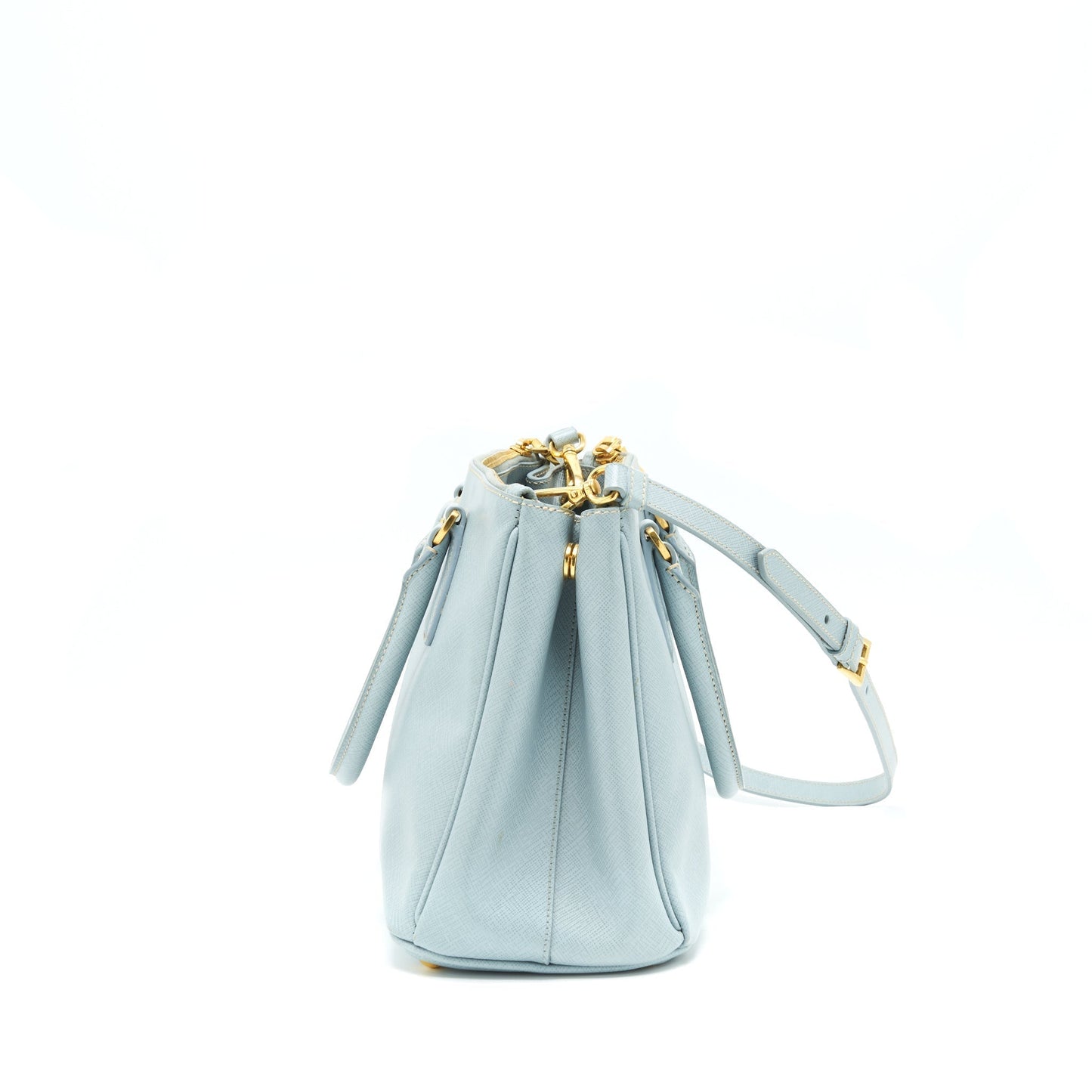 Prada Small Saffiano Leather Tote Purse Light Blue