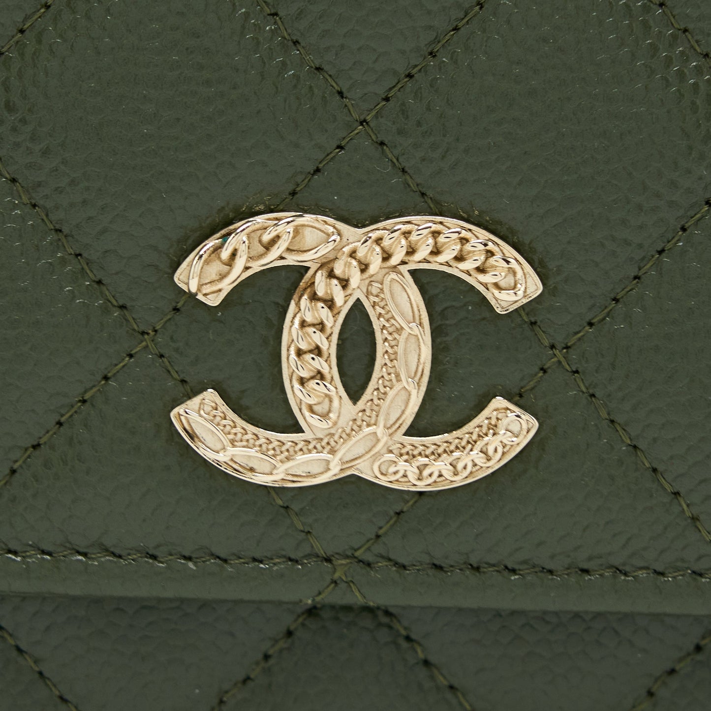 Chanel 22K Wallet On Chain Caviar Dark Green L (Microchip)