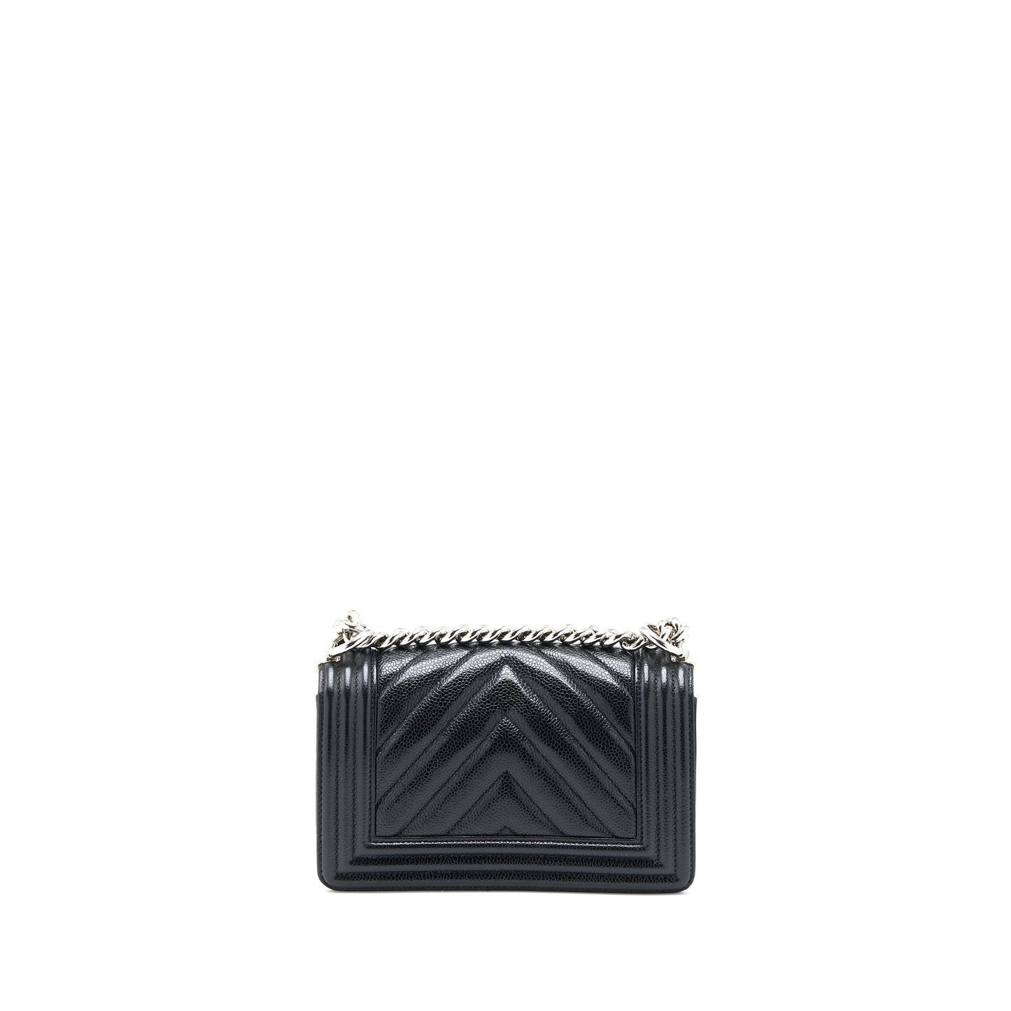 Chanel Small Chevron Boy Bag Shiny Grained Calfskin Black