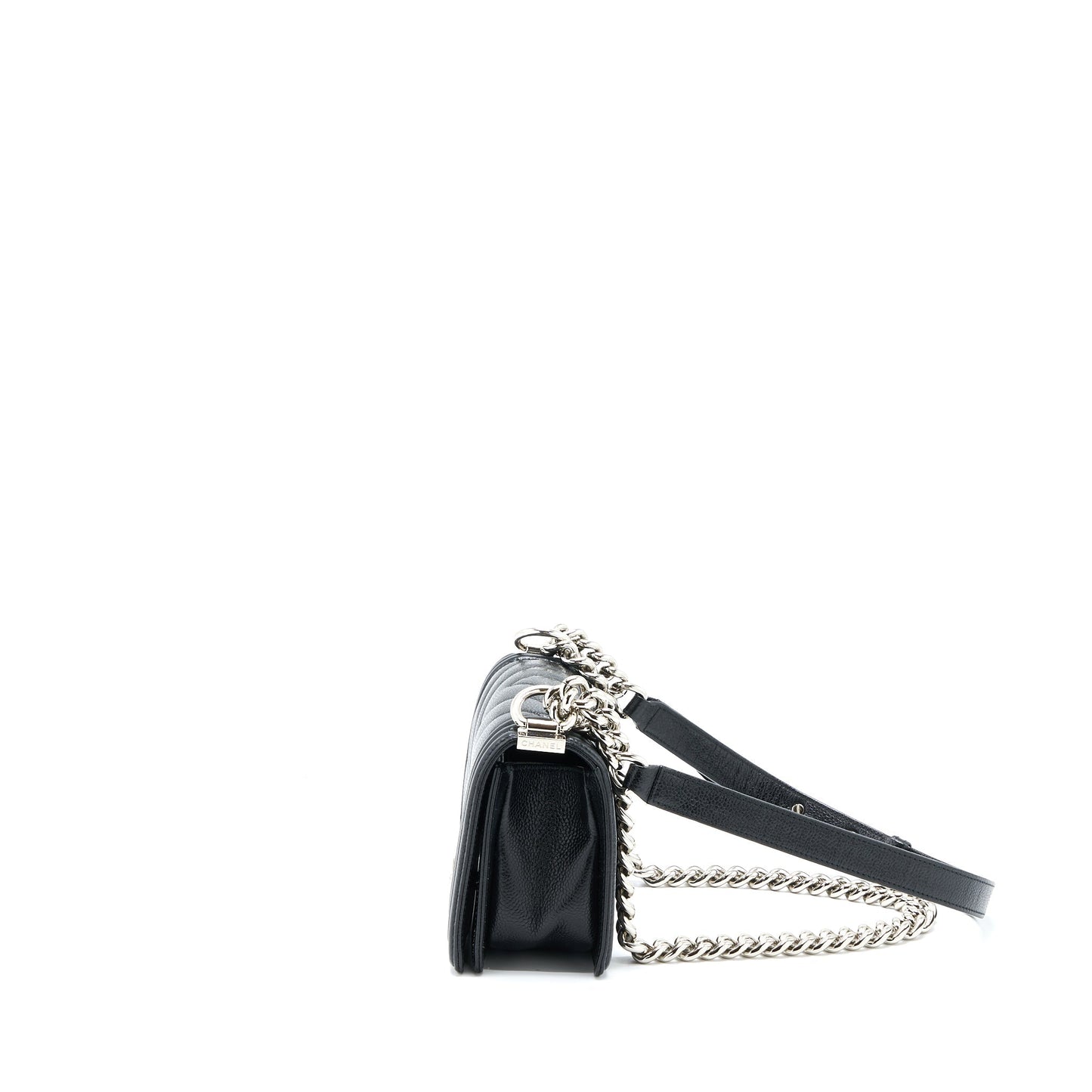 Chanel Small Chevron Boy Bag Shiny Grained Calfskin Black