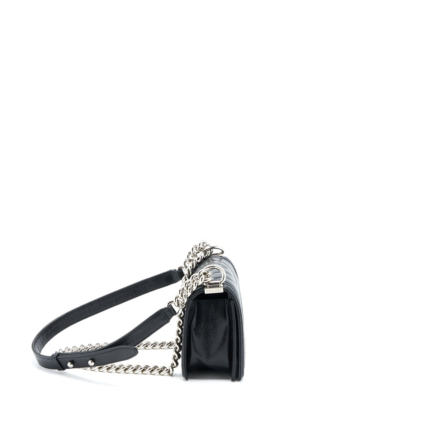Chanel Small Chevron Boy Bag Shiny Grained Calfskin Black