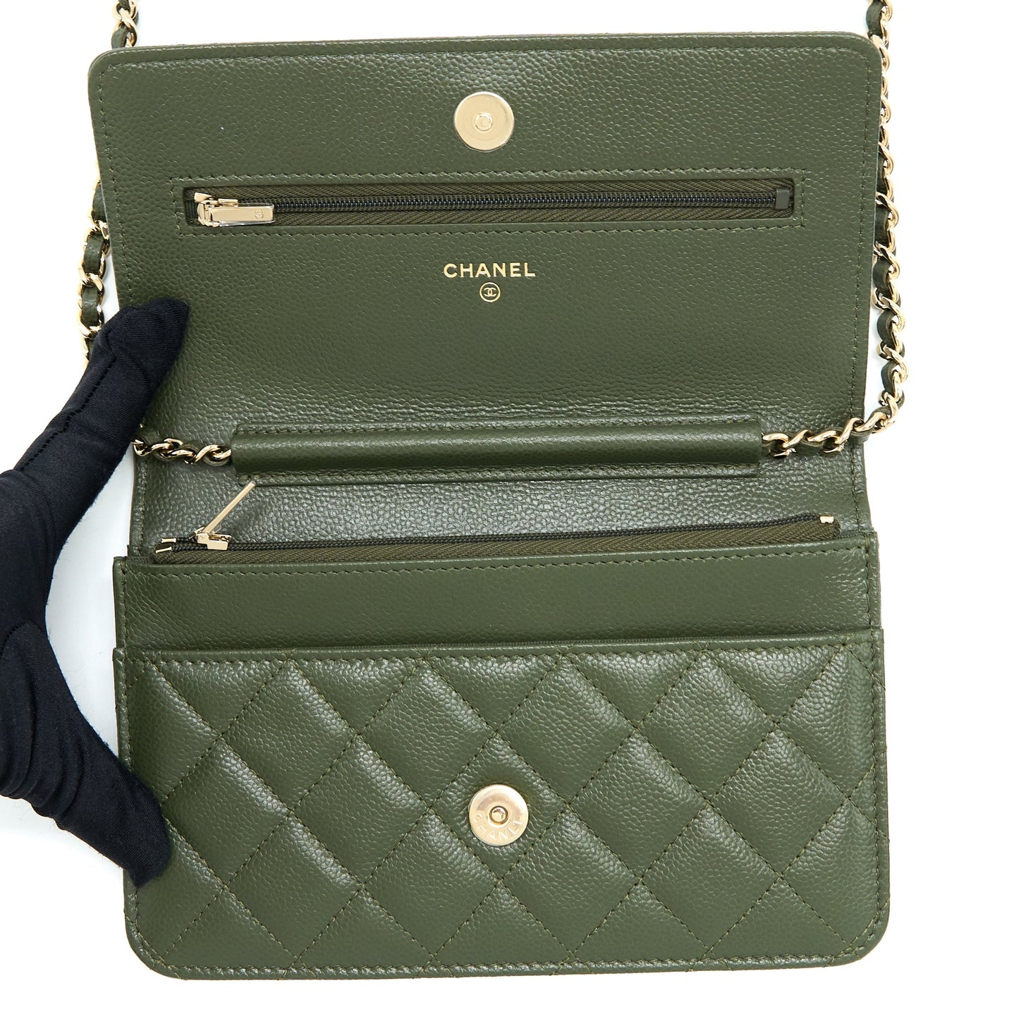 Chanel 22K Wallet On Chain Caviar Dark Green L (Microchip)