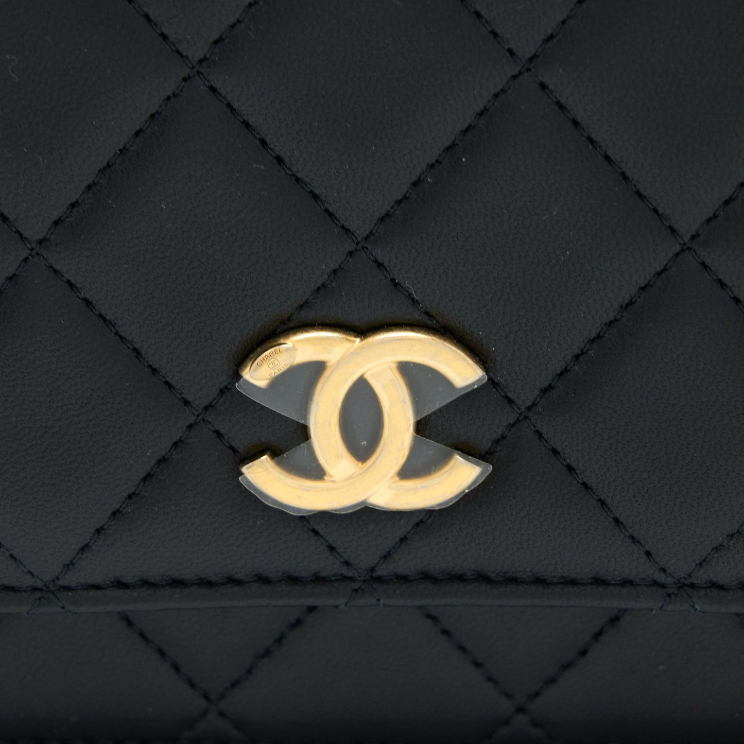 Chanel Top Handle Wallet On Chain Lambskin Black Brushed  (Microchip)