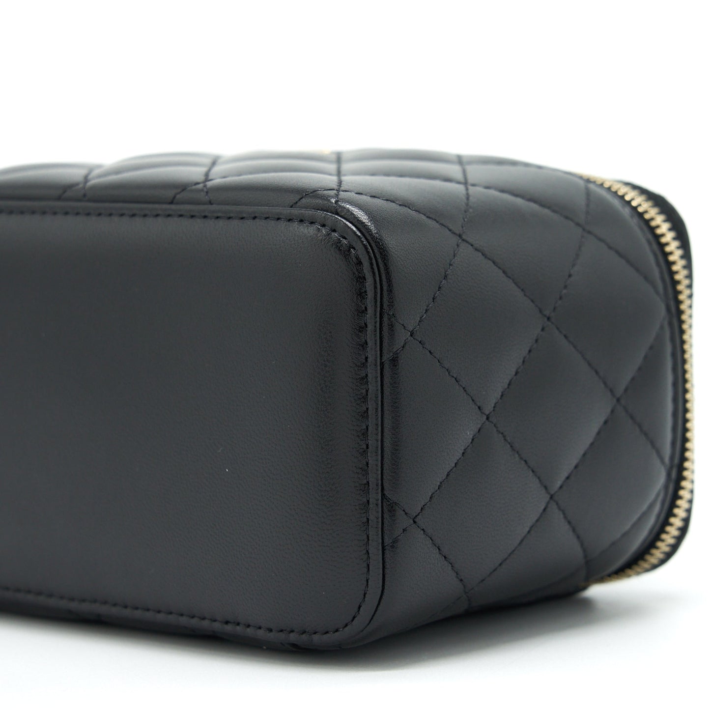 Chanel Top Handle Long Vanity With Chain Lambskin Black