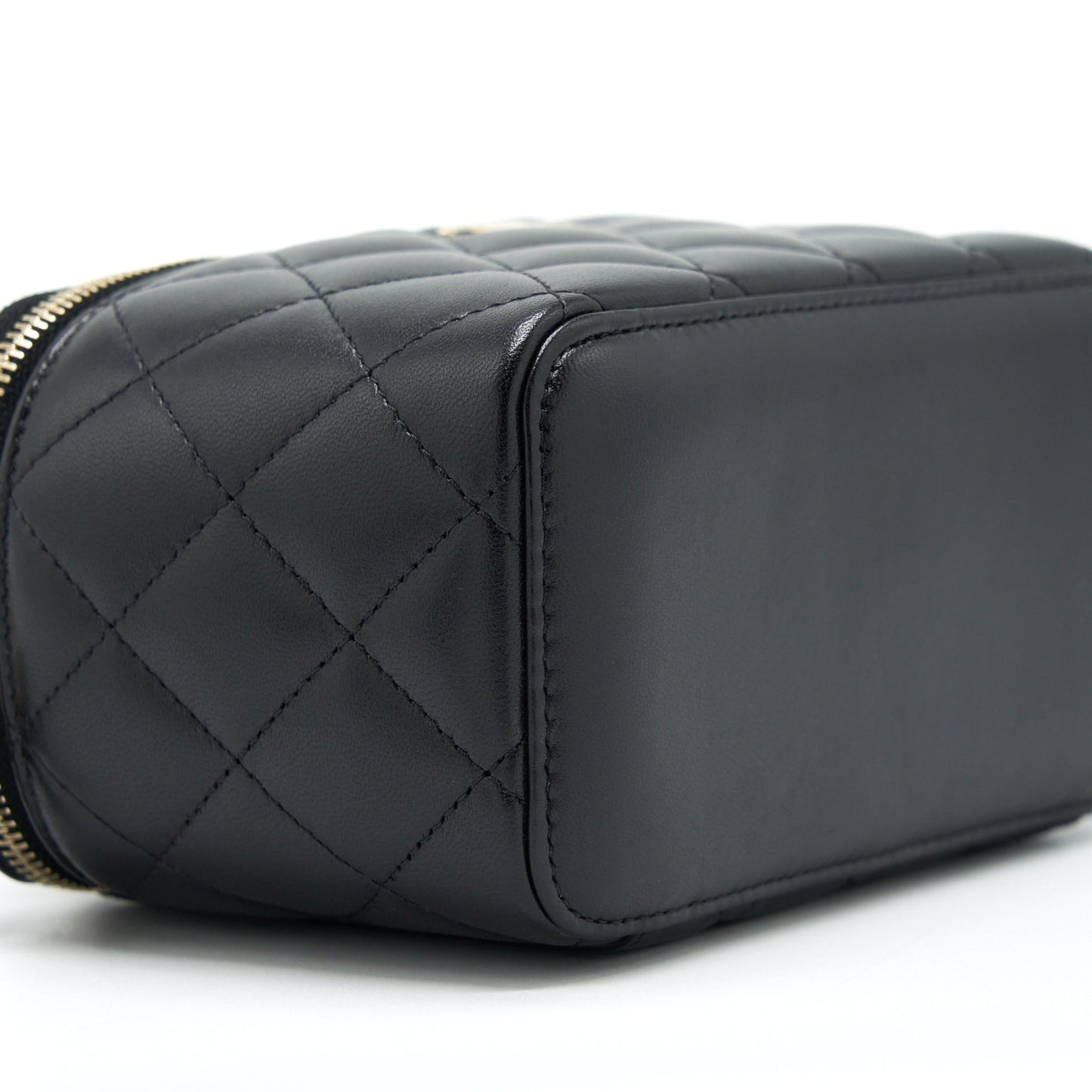 Chanel Top Handle Long Vanity With Chain Lambskin Black