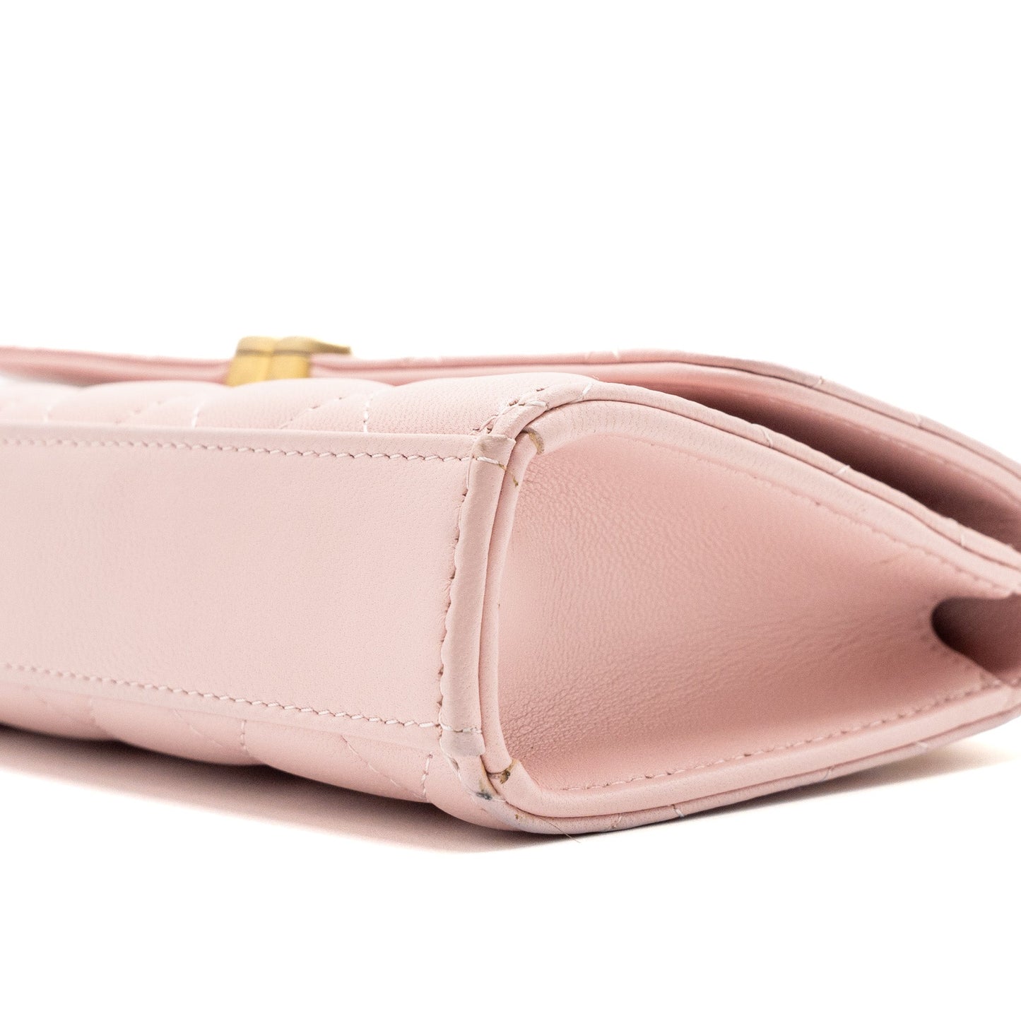 Chanel 22B Flap Bag With Enamel Top Handle Lambskin Light Pink  (Microchip)