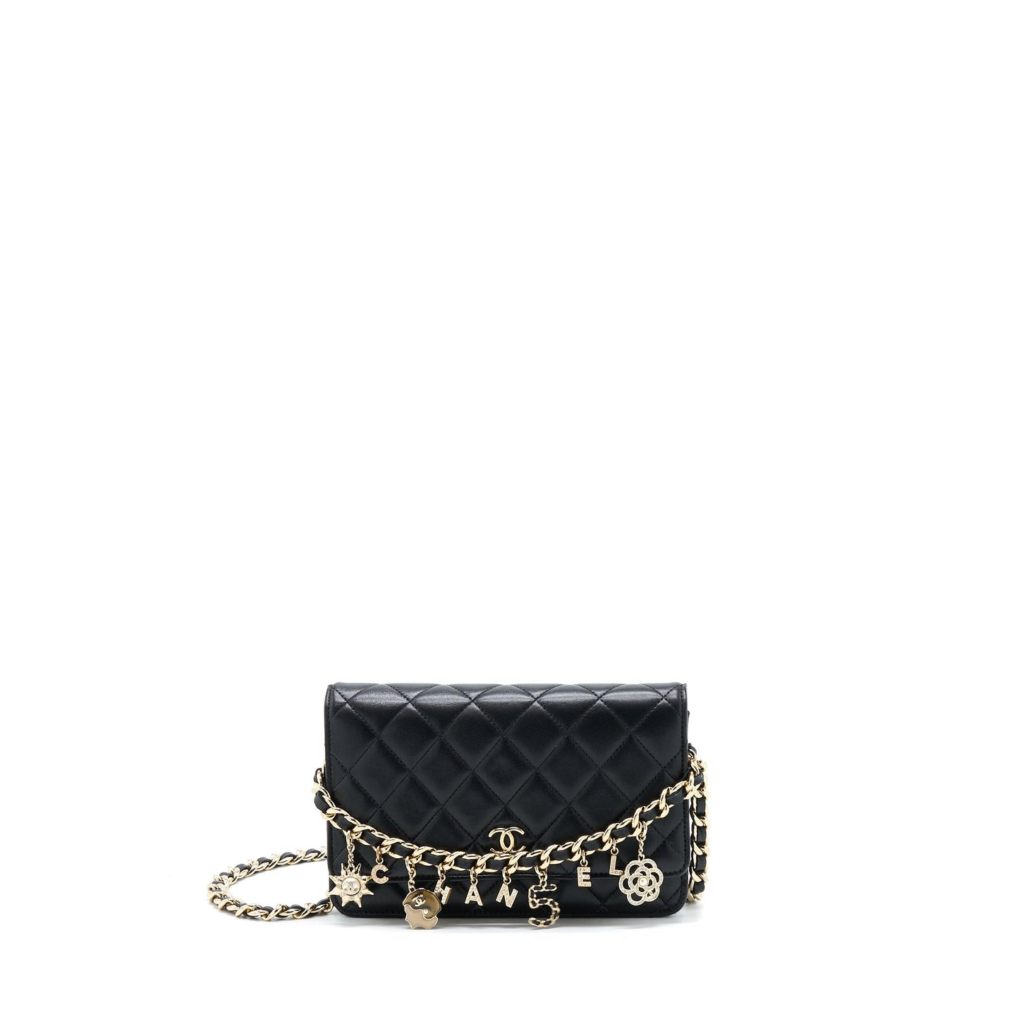 Chanel Coco Charm Wallet On Chain Lambskin Black L