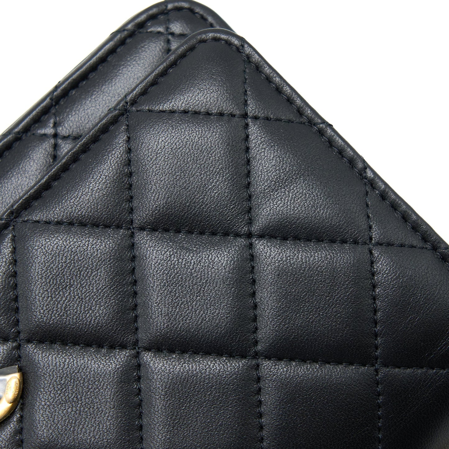 Chanel Top Handle Wallet On Chain Lambskin Black Brushed  (Microchip)