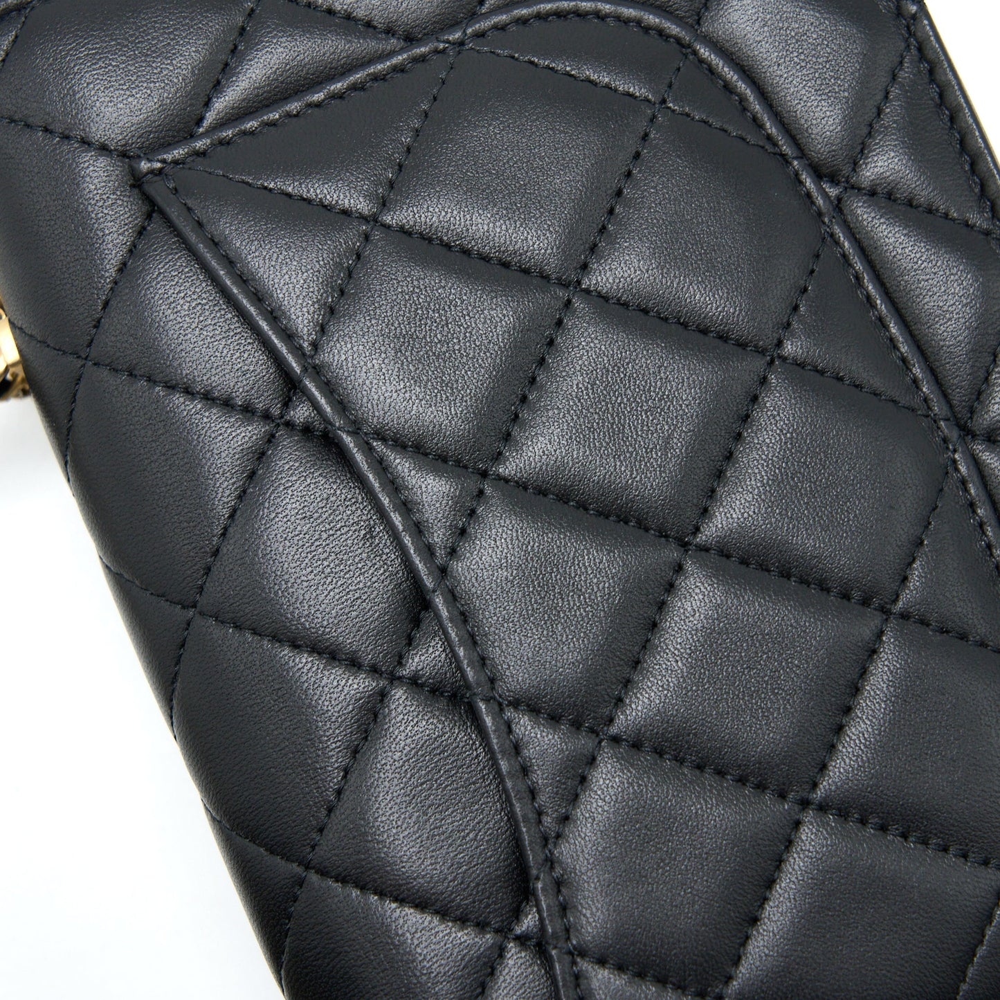 Chanel Top Handle Wallet On Chain Lambskin Black Brushed  (Microchip)