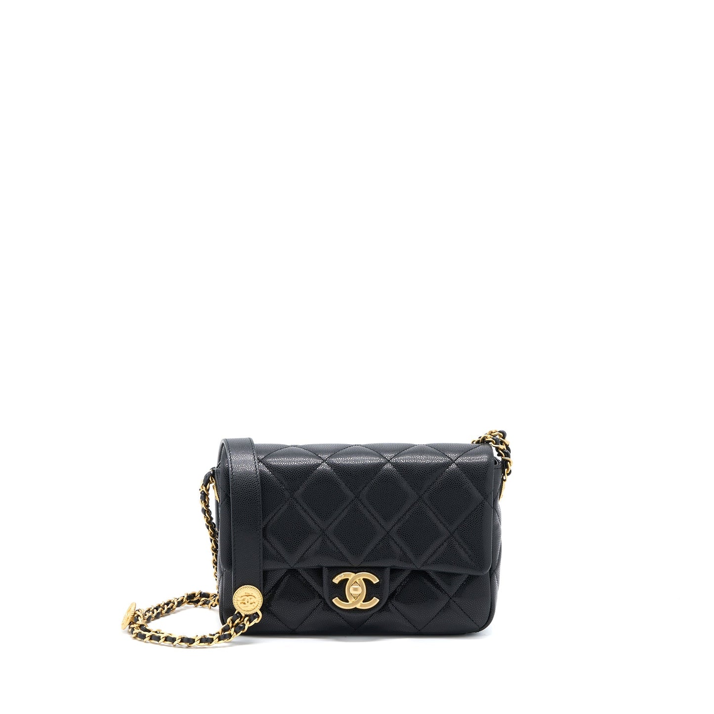 Chanel 22A Small Flap Bag Grained Shiny Calfskin Black Brushed (Microchip)