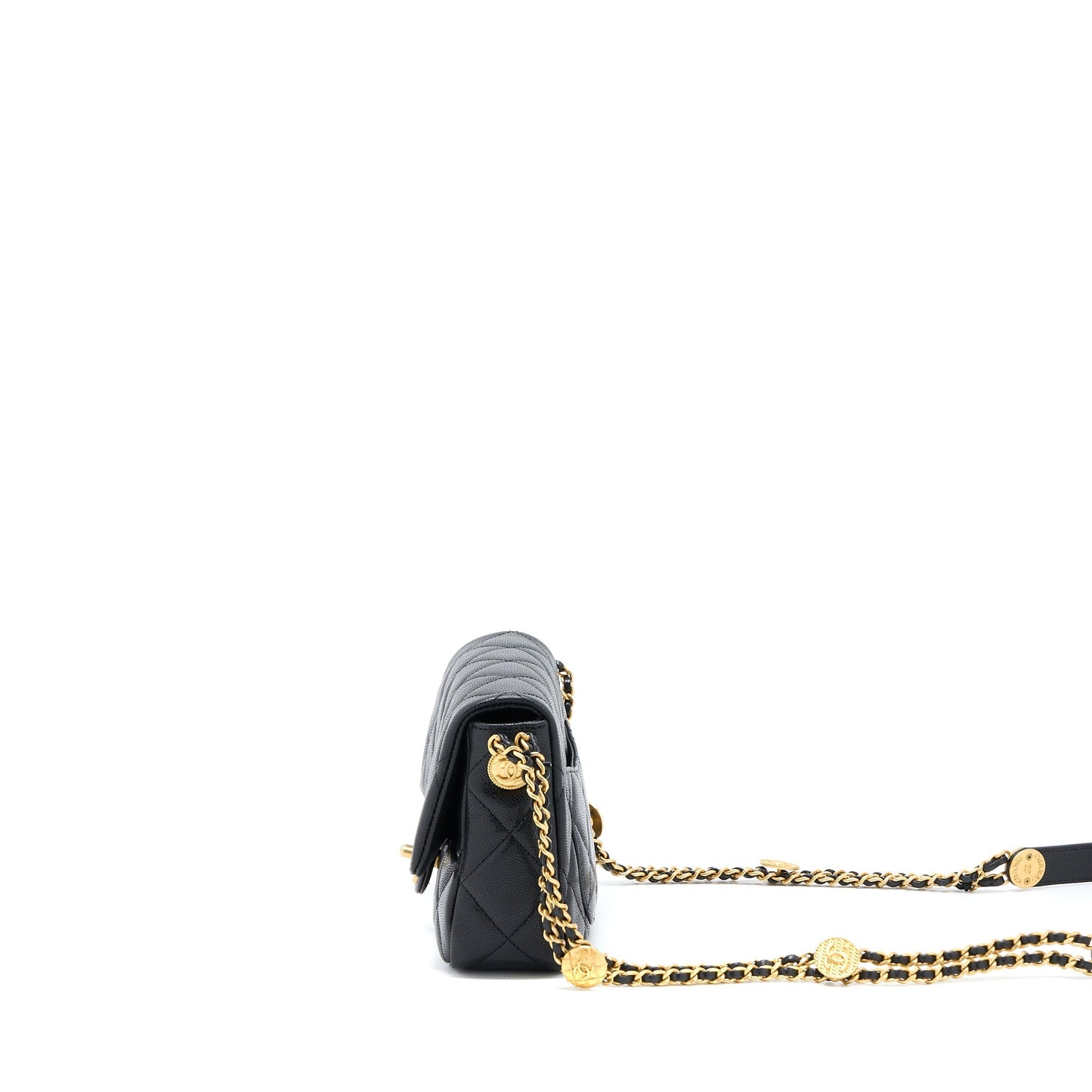 Chanel 22A Small Flap Bag Grained Shiny Calfskin Black Brushed (Microchip)