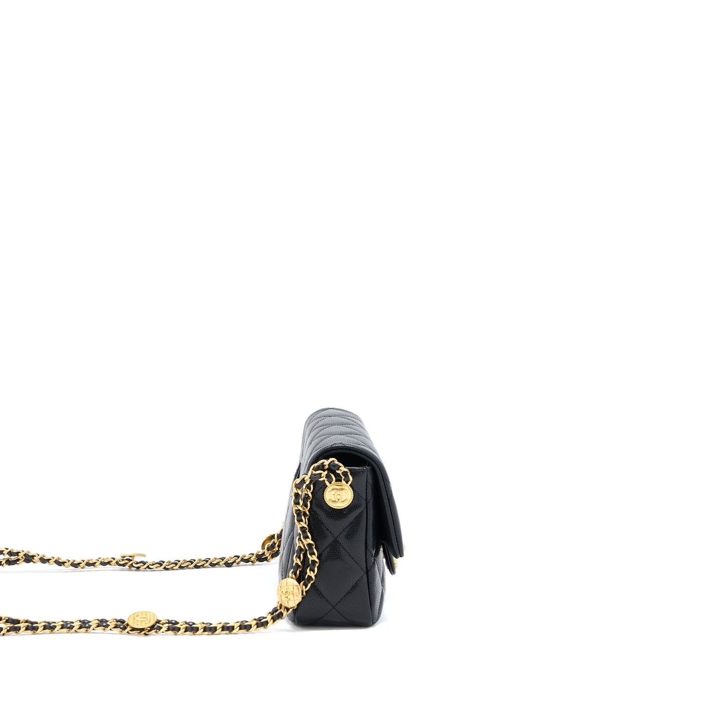 Chanel 22A Small Flap Bag Grained Shiny Calfskin Black Brushed (Microchip)