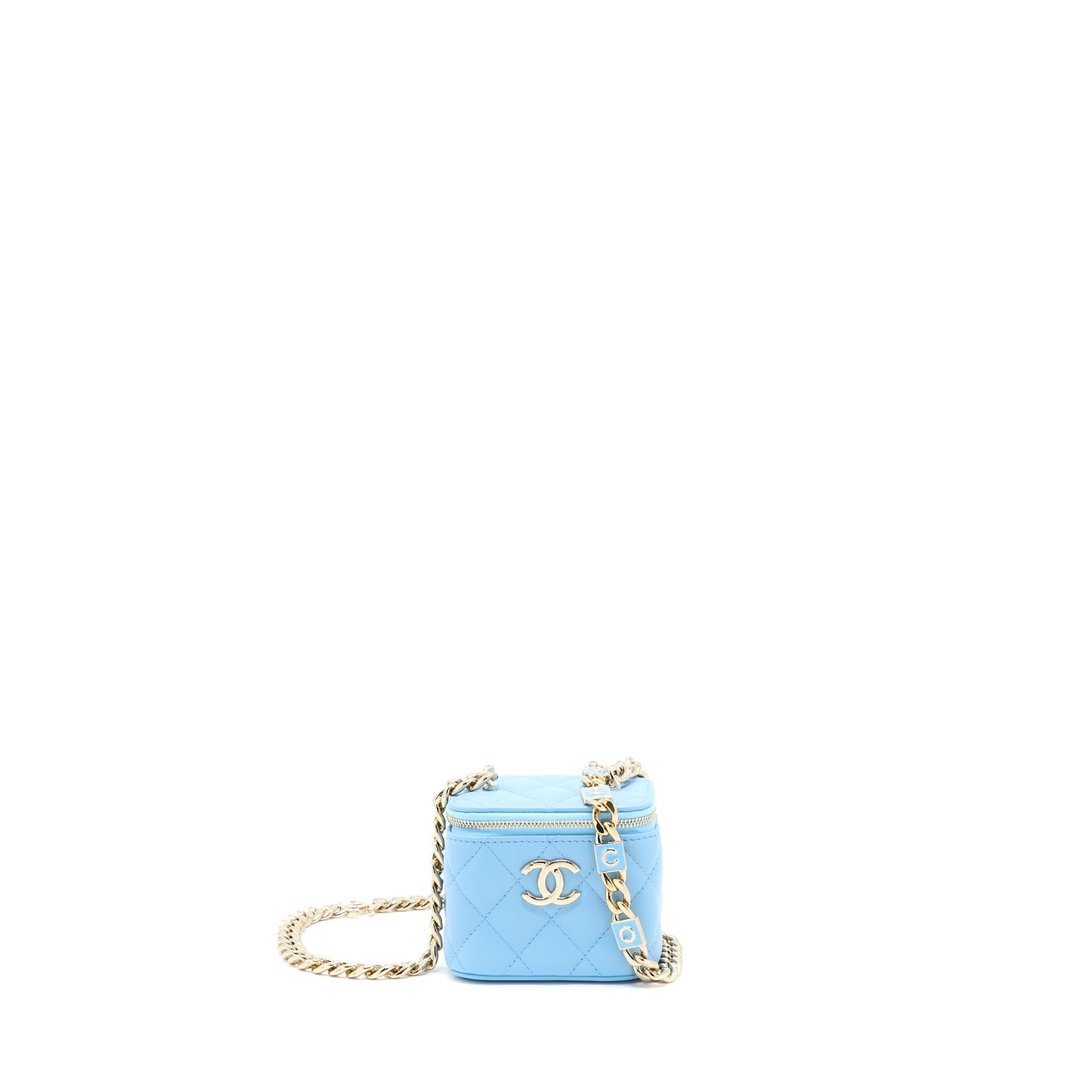 Chanel Mini Vanity Case With Giant Chain Lambskin Blue L