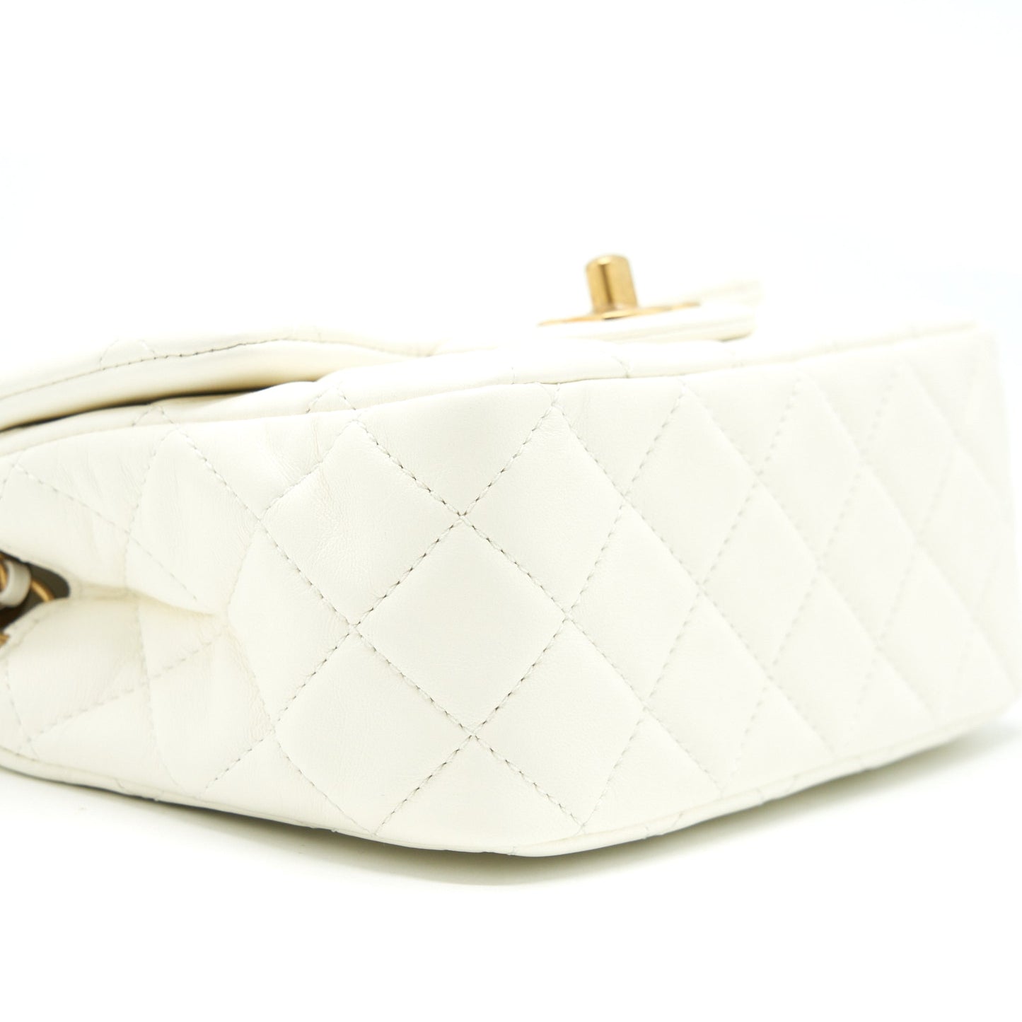 Chanel 22C Pearl Crush Mini Square Flap Bag Lambskin White