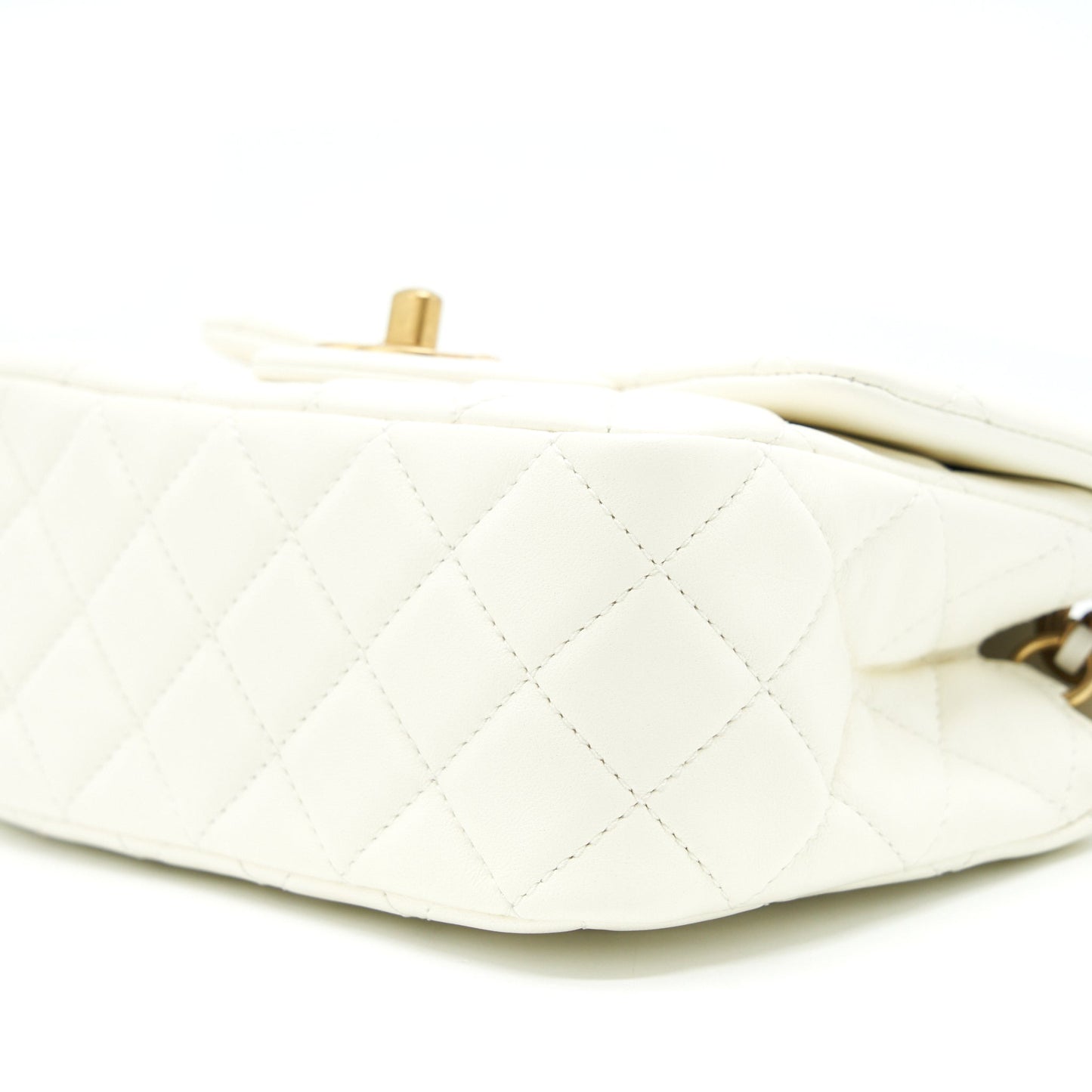 Chanel 22C Pearl Crush Mini Square Flap Bag Lambskin White