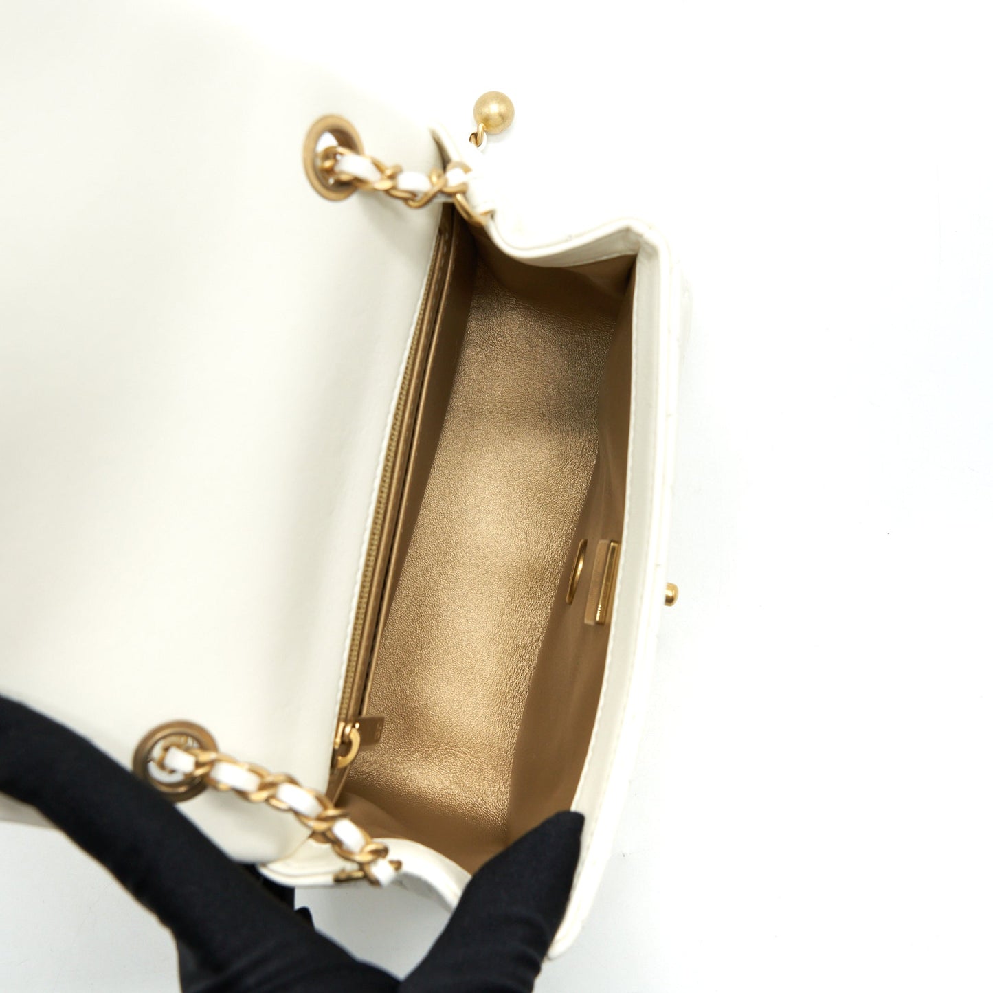 Chanel 22C Pearl Crush Mini Square Flap Bag Lambskin White
