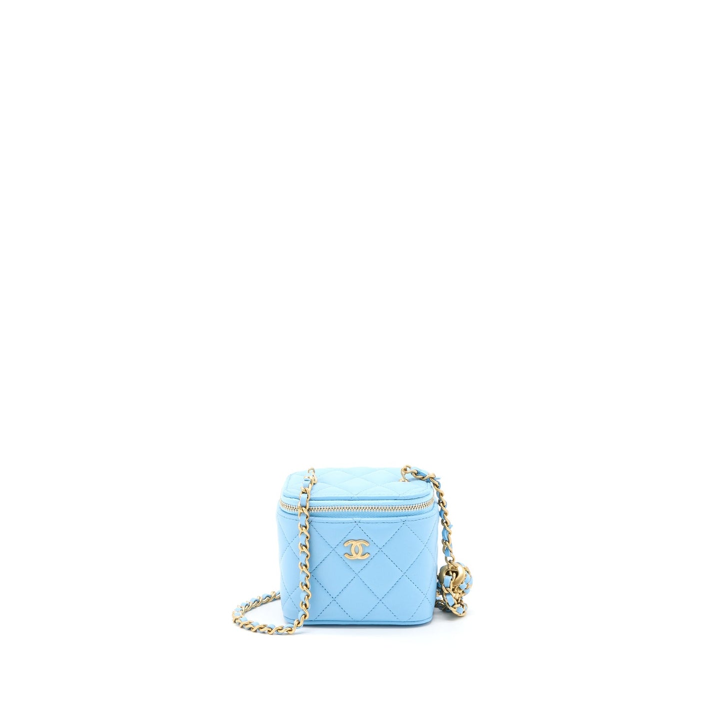 Chanel 22s Pearl Crush Mini Vanity Case Lambskin Light Blue Brushed