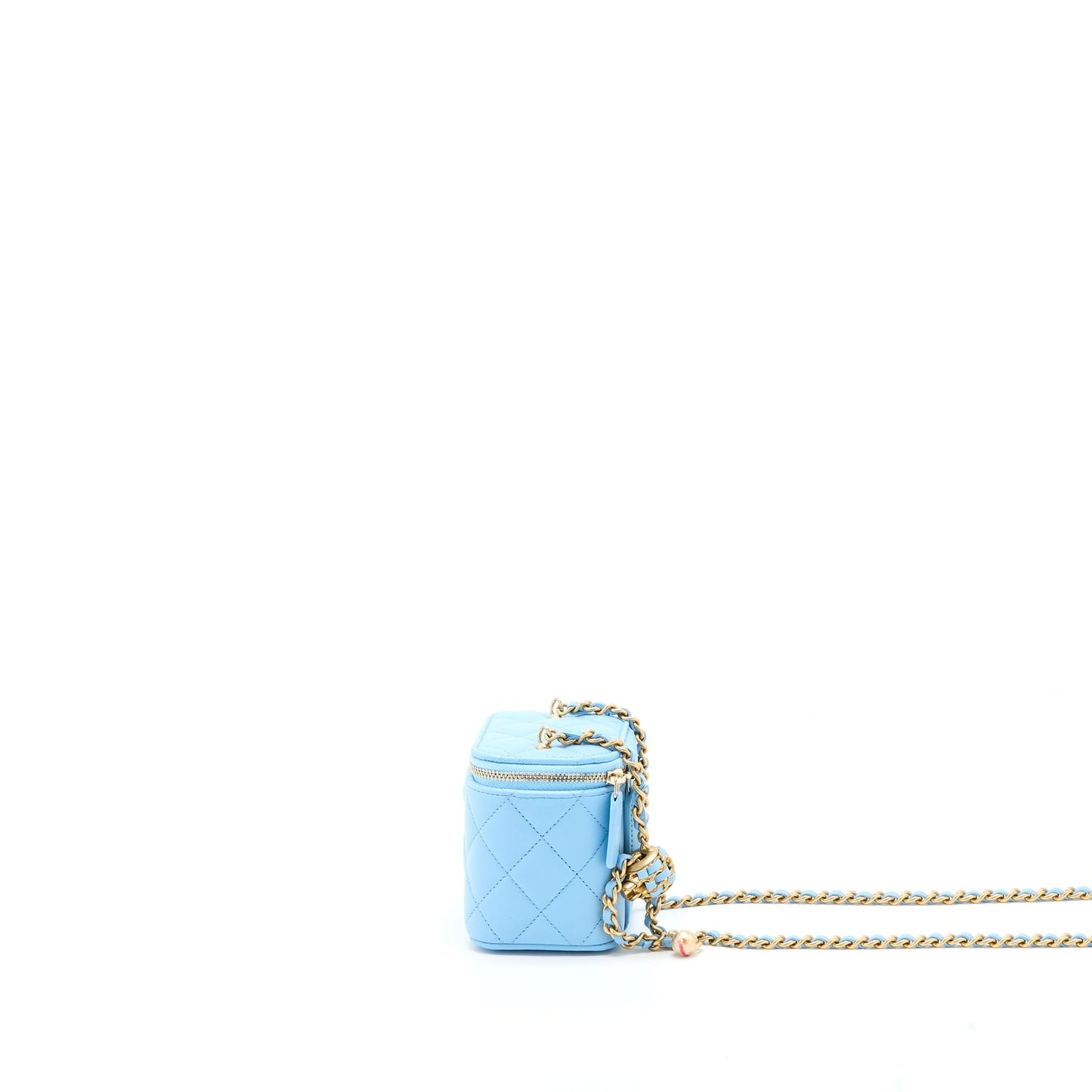 Chanel 22s Pearl Crush Mini Vanity Case Lambskin Light Blue Brushed
