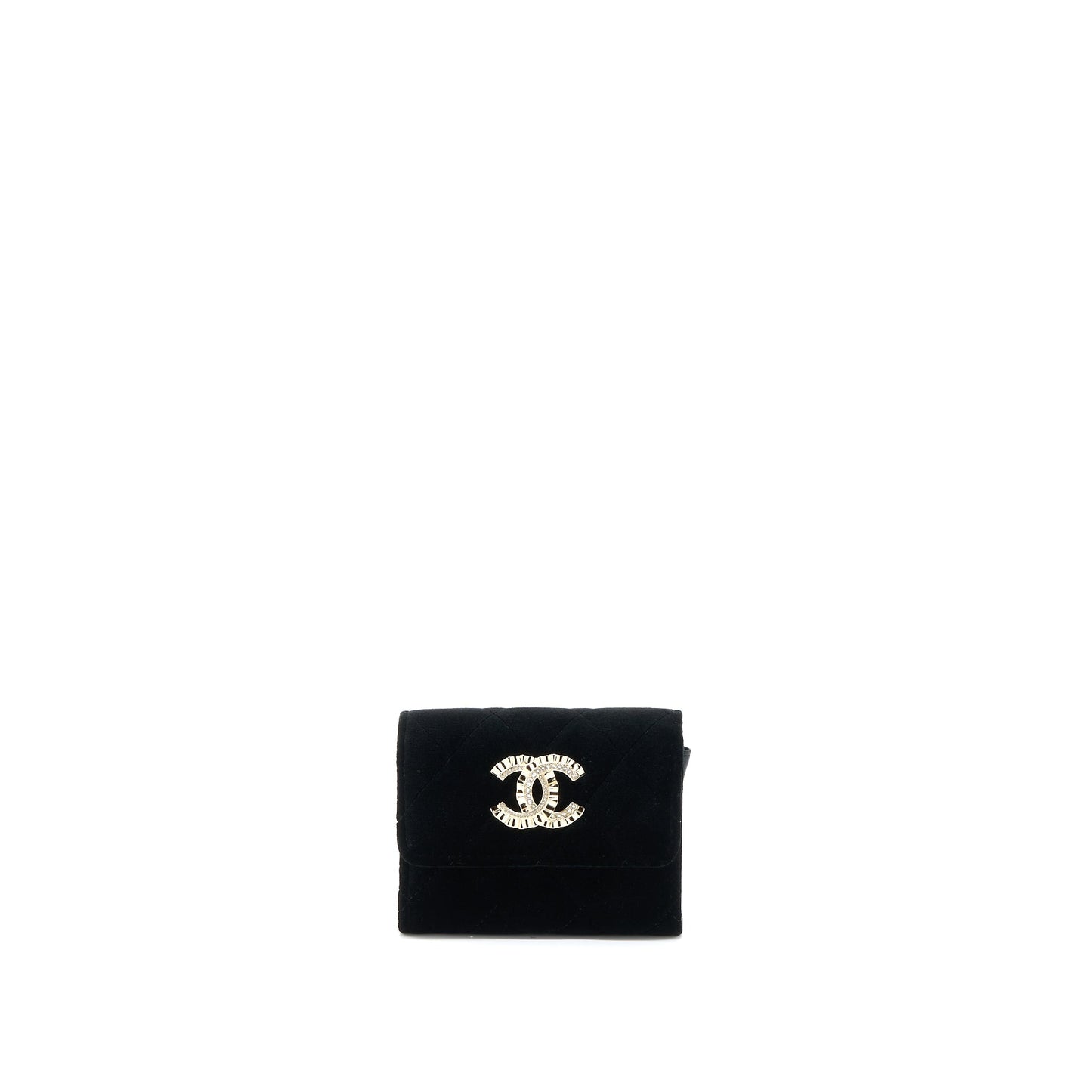 Chanel Flap Card Holder Giant CC Logo Velvet Black L