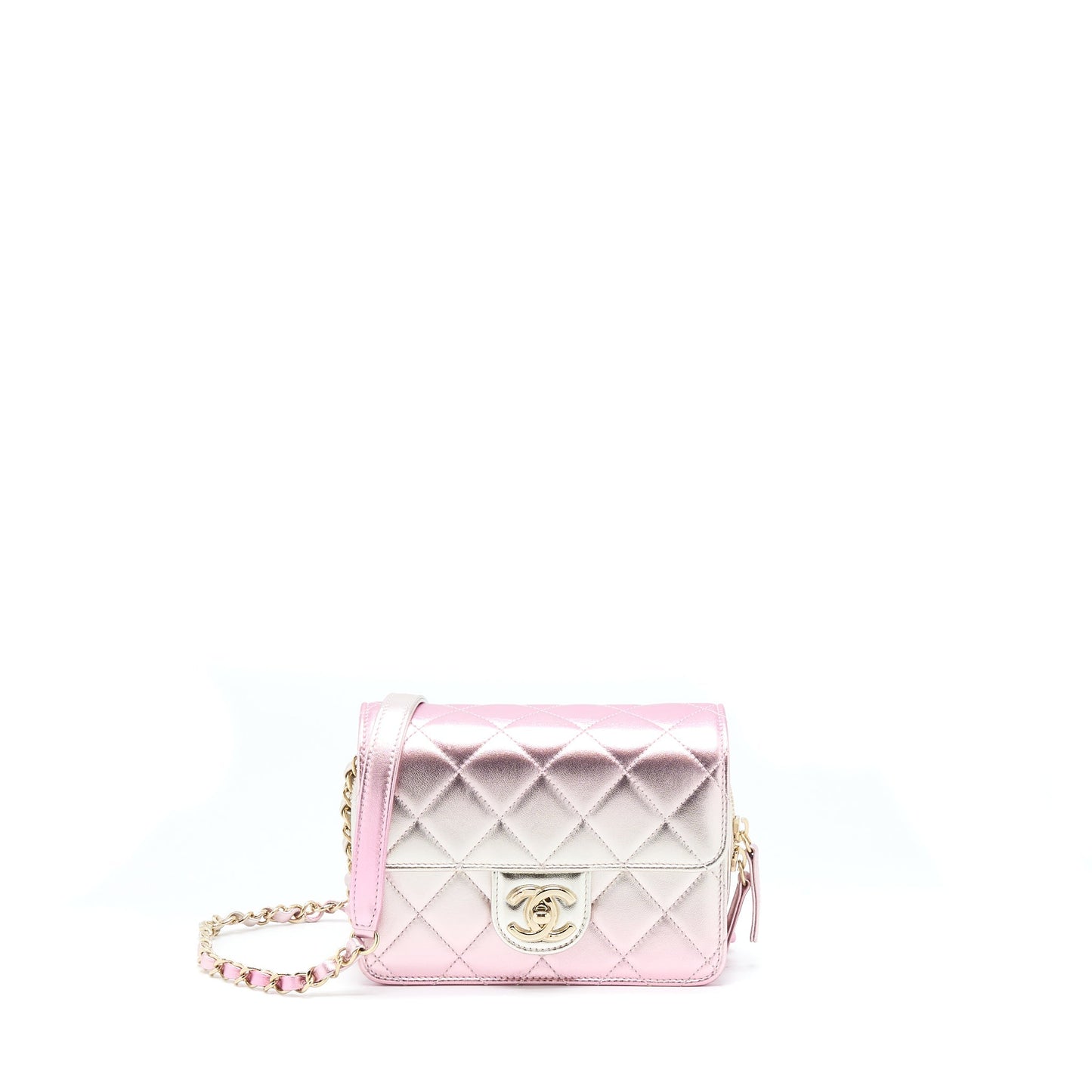 Chanel 21P Crossbody Flap Bag Lambskin Iridescent Pink L