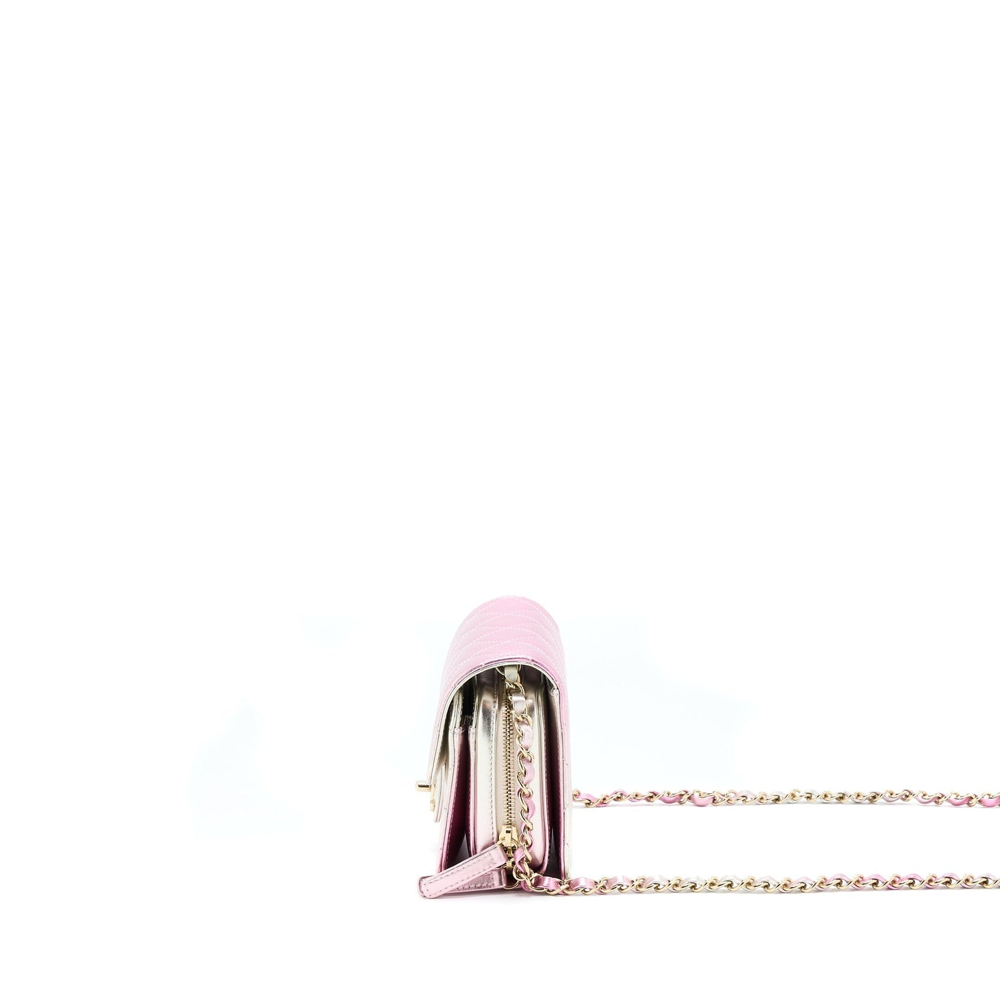 Chanel 21P Crossbody Flap Bag Lambskin Iridescent Pink L