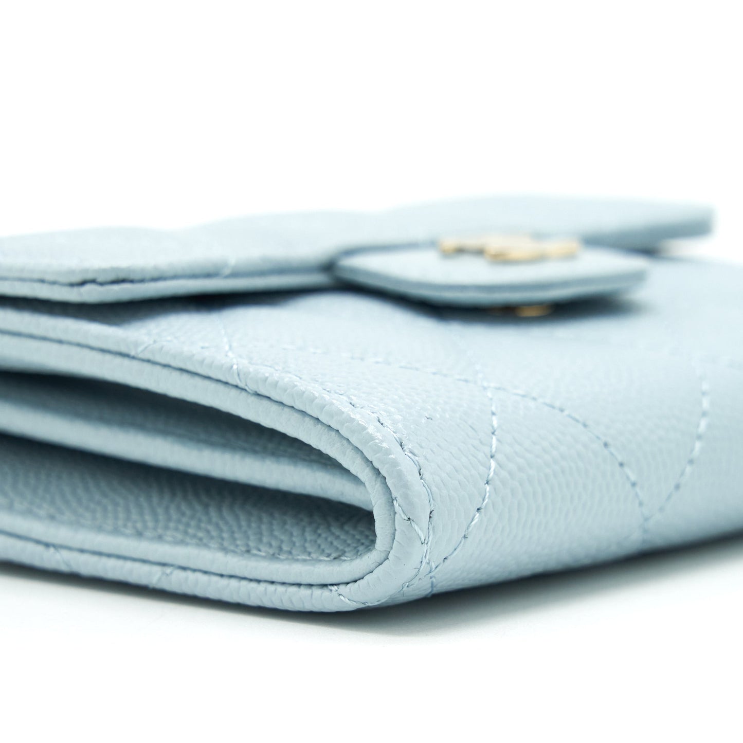 Chanel 22P Flap Double Card Holder Caviar Light Blue L