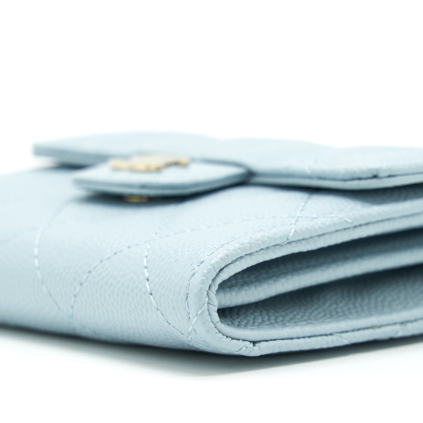 Chanel 22P Flap Double Card Holder Caviar Light Blue L