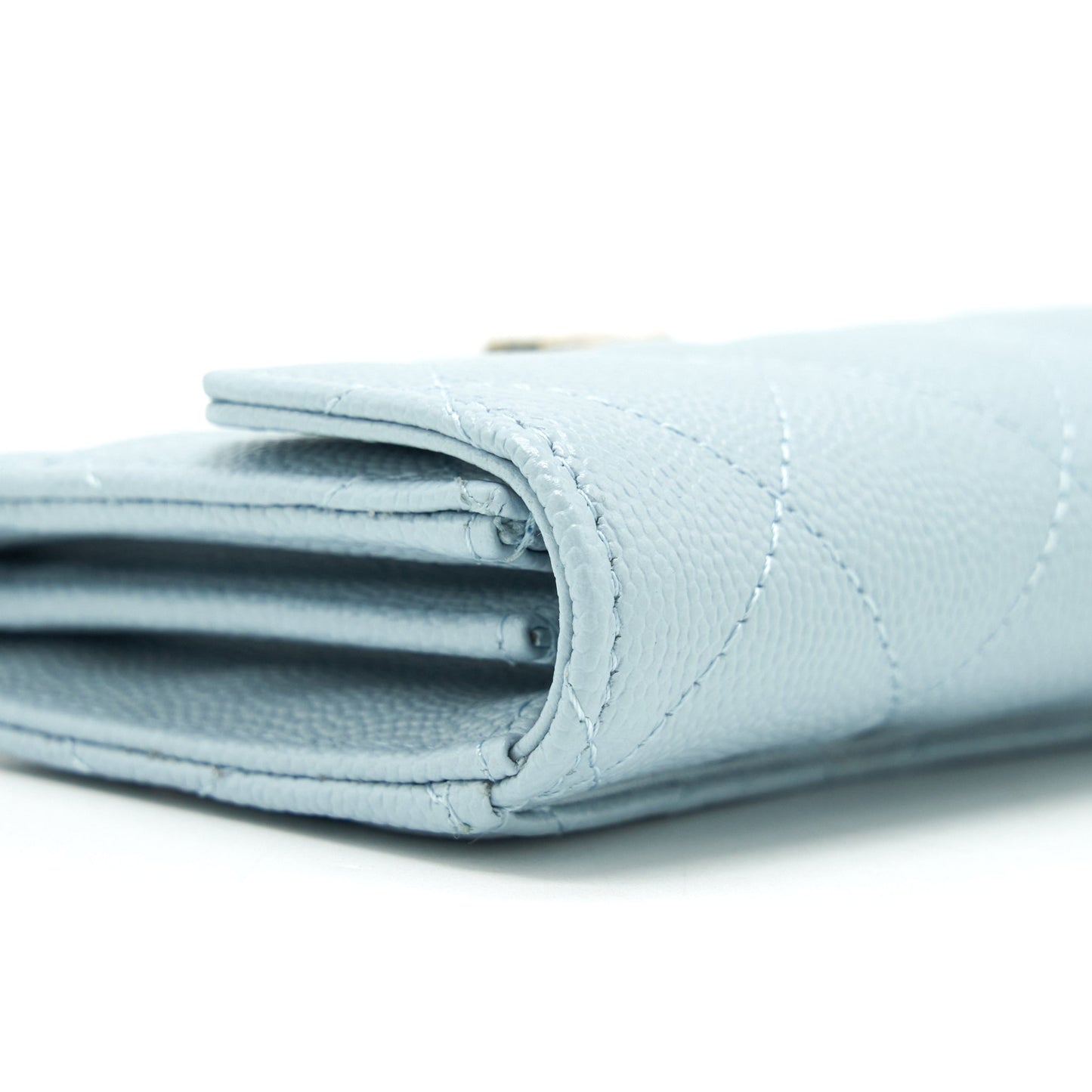 Chanel 22P Flap Double Card Holder Caviar Light Blue L