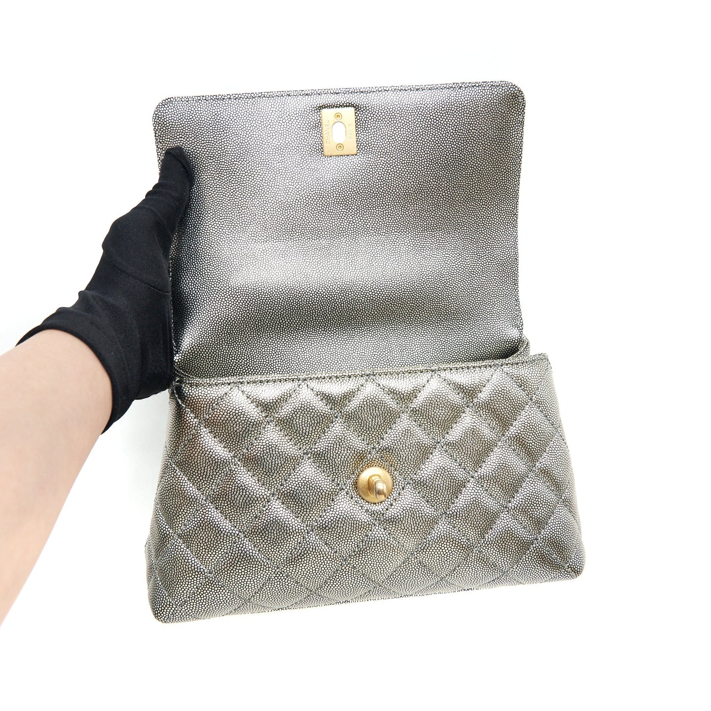 Chanel small coco handle 24cm Caviar Metallic Silver