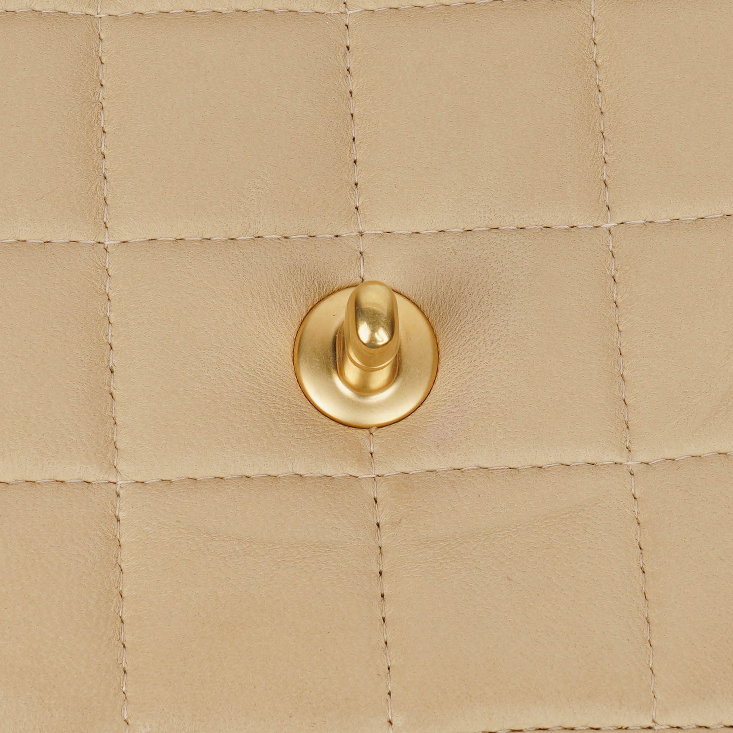 Chanel  Chocolate Bar Square Single Flap Beige Quilted Leather/Patent Leather Chain Shoulder Bag