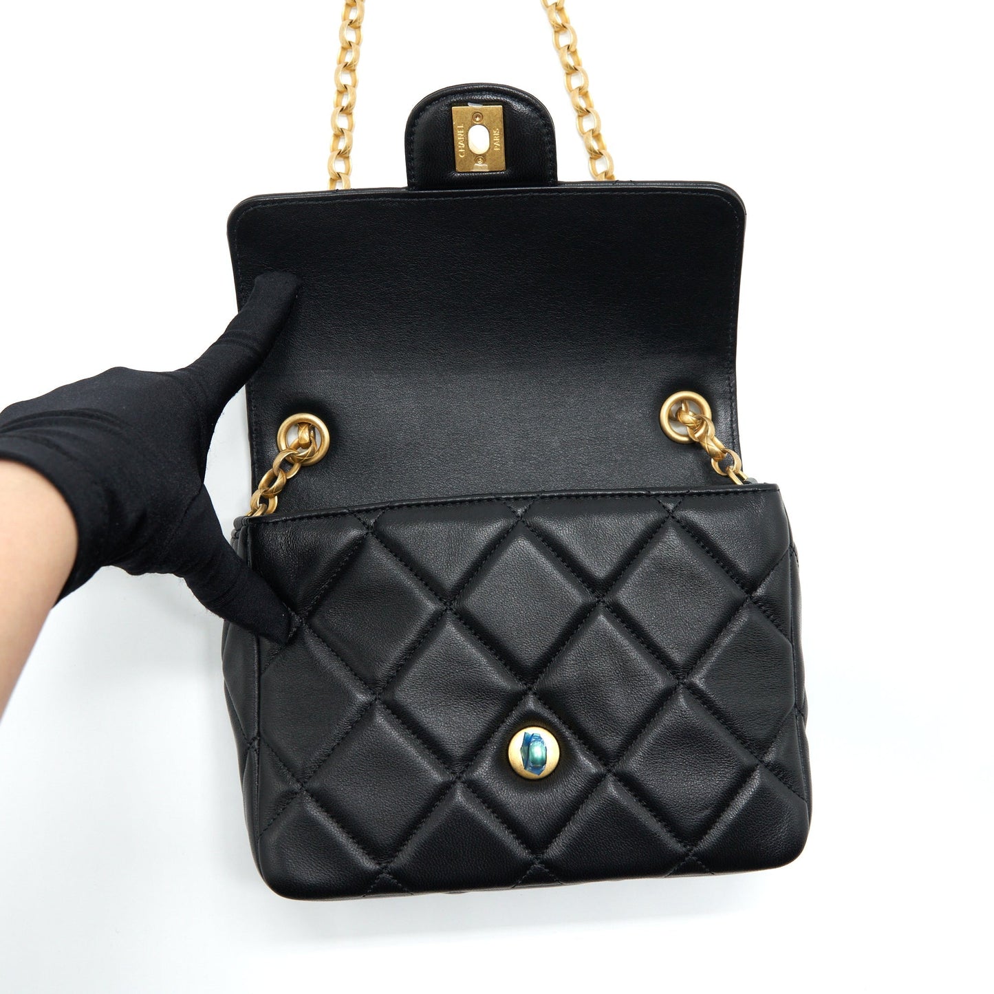 Chanel Quilted Medium Square Flap Bag Lambskin Black Brushed