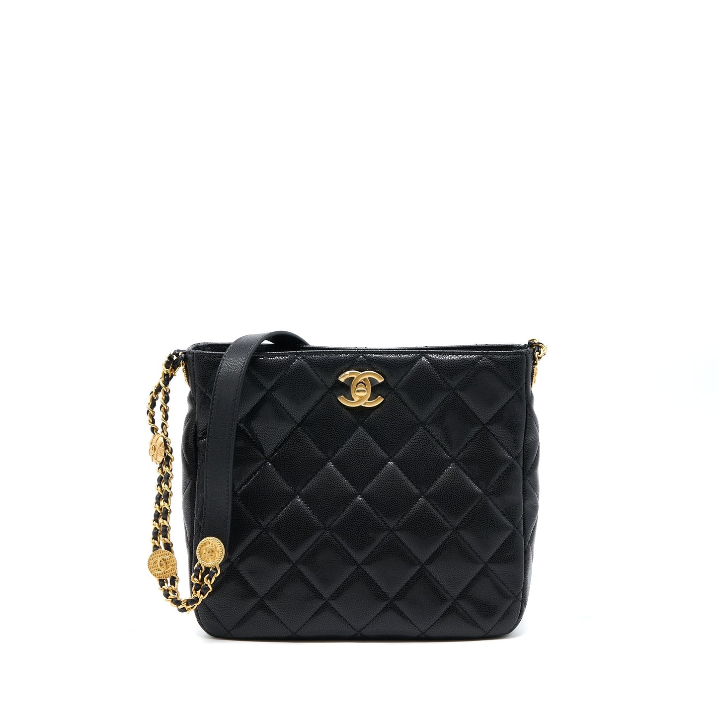 Chanel 22A Twist Your Buttons Hobo Shoulder Bag Caviar Black  (Microchip)