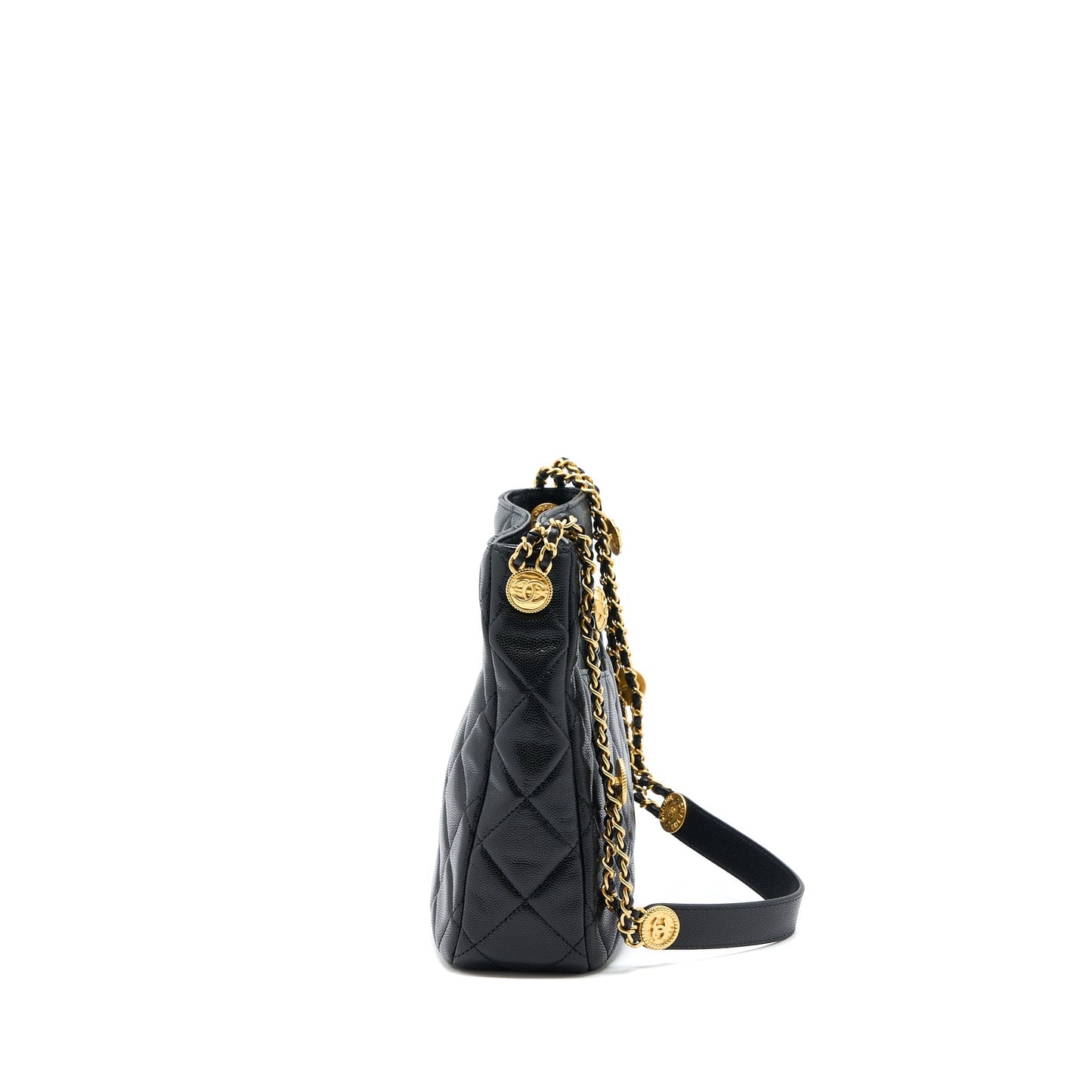Chanel 22A Twist Your Buttons Hobo Shoulder Bag Caviar Black  (Microchip)