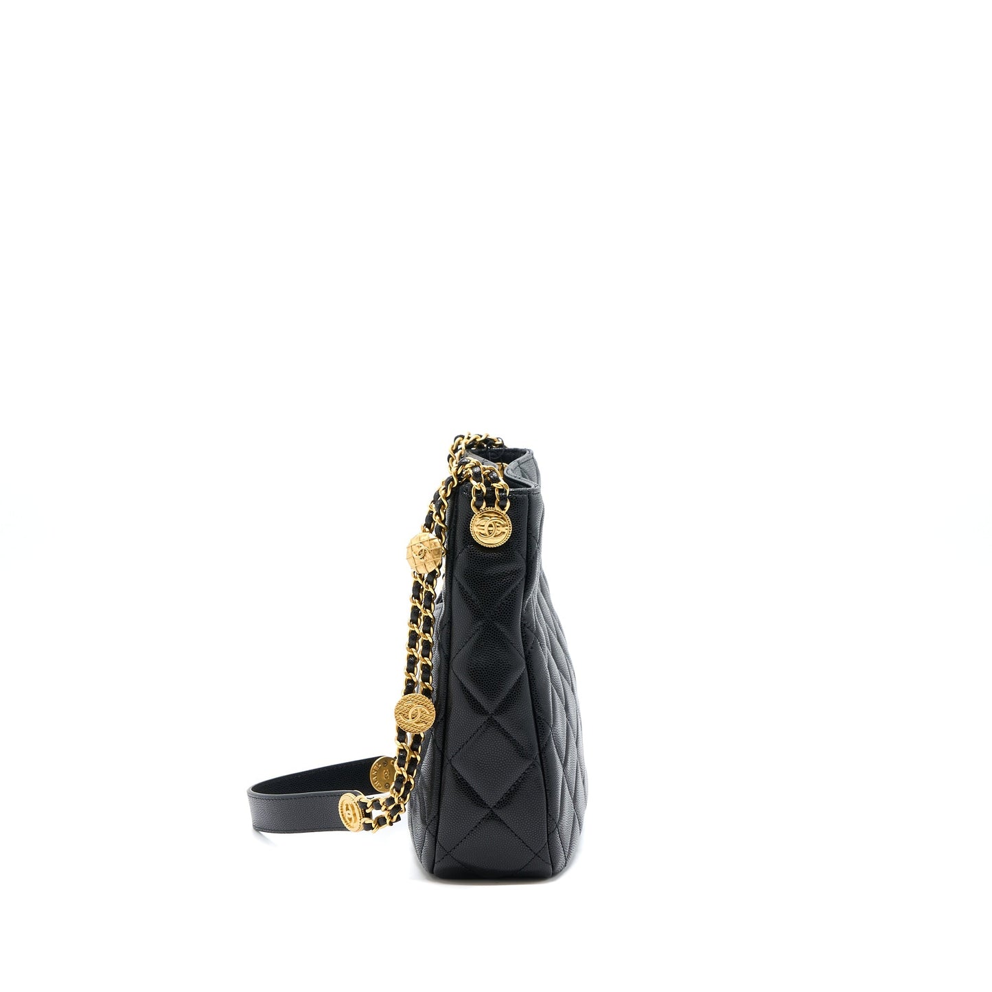 Chanel 22A Twist Your Buttons Hobo Shoulder Bag Caviar Black  (Microchip)