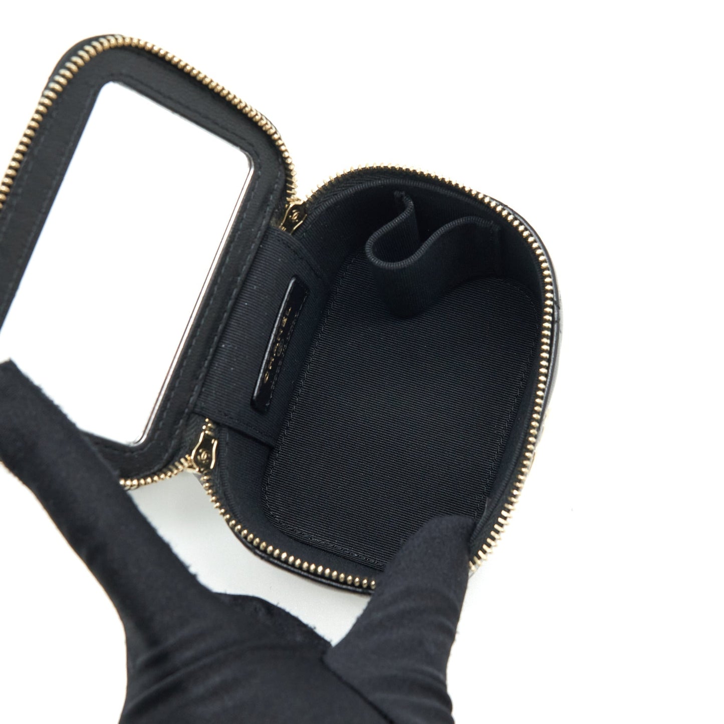 Chanel 22P Top Handle Mini Vanity With Chain And Mirror Lambskin Black L