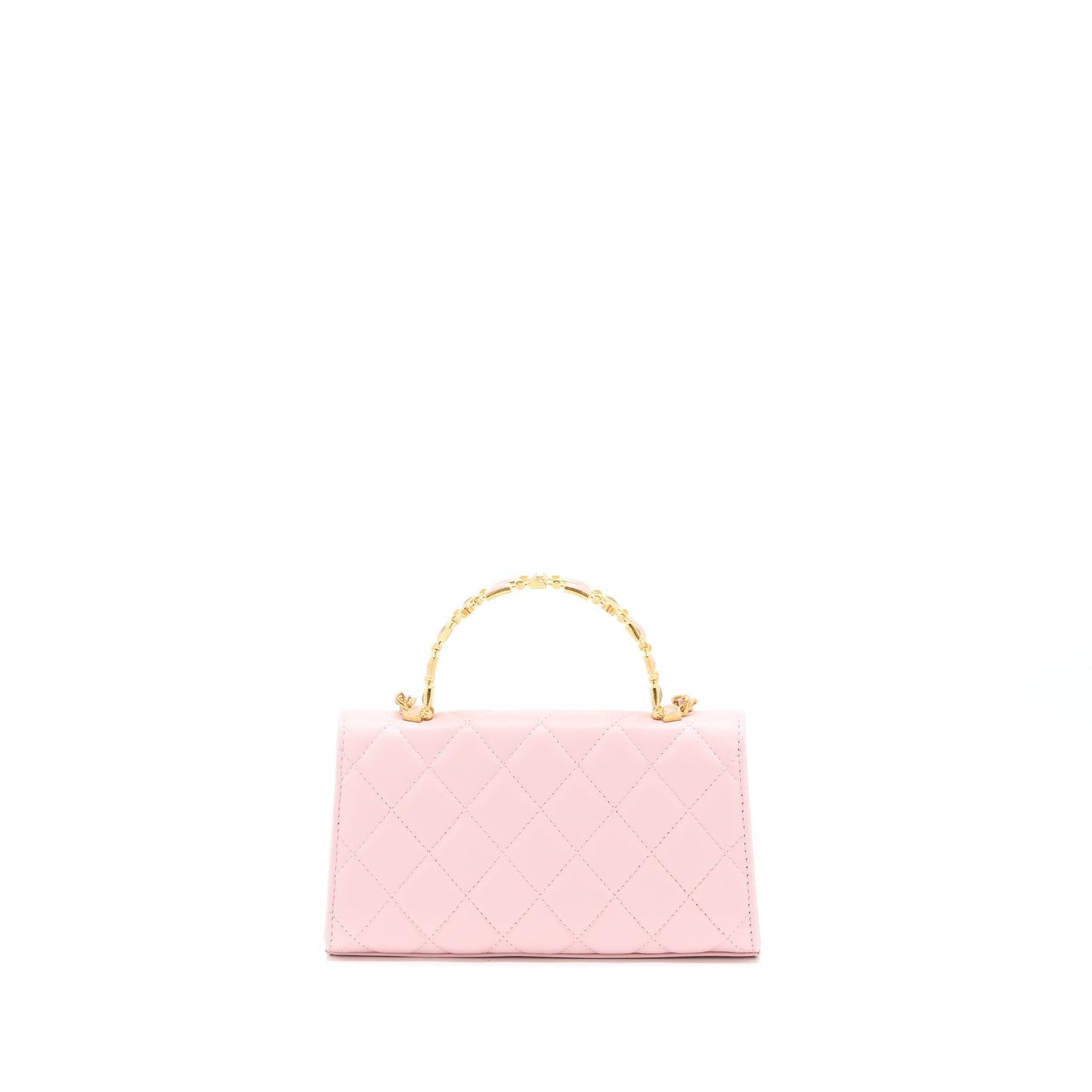 Chanel 22B Flap Bag Enamel/CC Logo Top Handle Lambskin NJ523 Light Pink Brushed