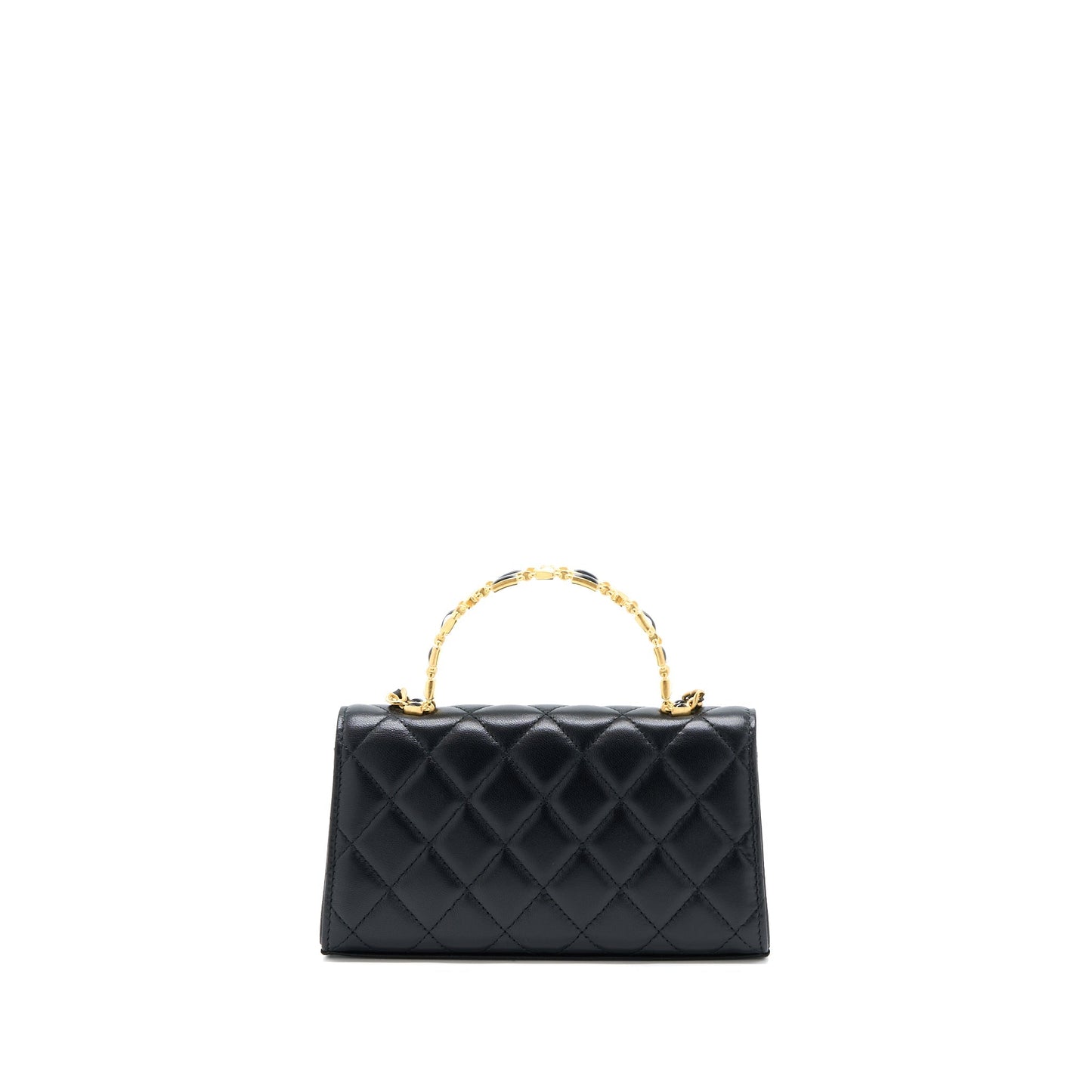 Chanel 22B Flap Bag Enamel/CC Logo Top Handle Lambskin Black Brushed