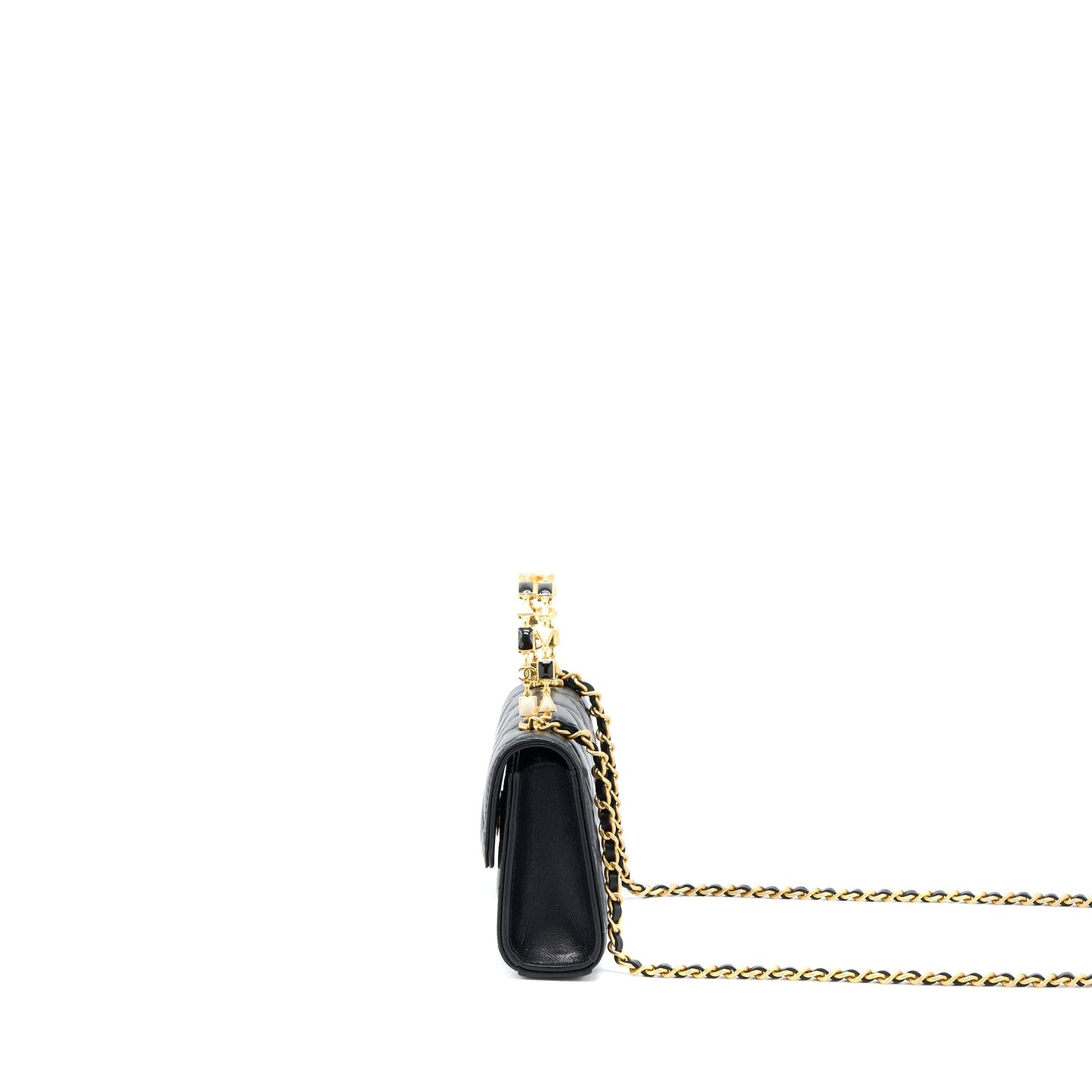Chanel 22B Flap Bag Enamel/CC Logo Top Handle Lambskin Black Brushed