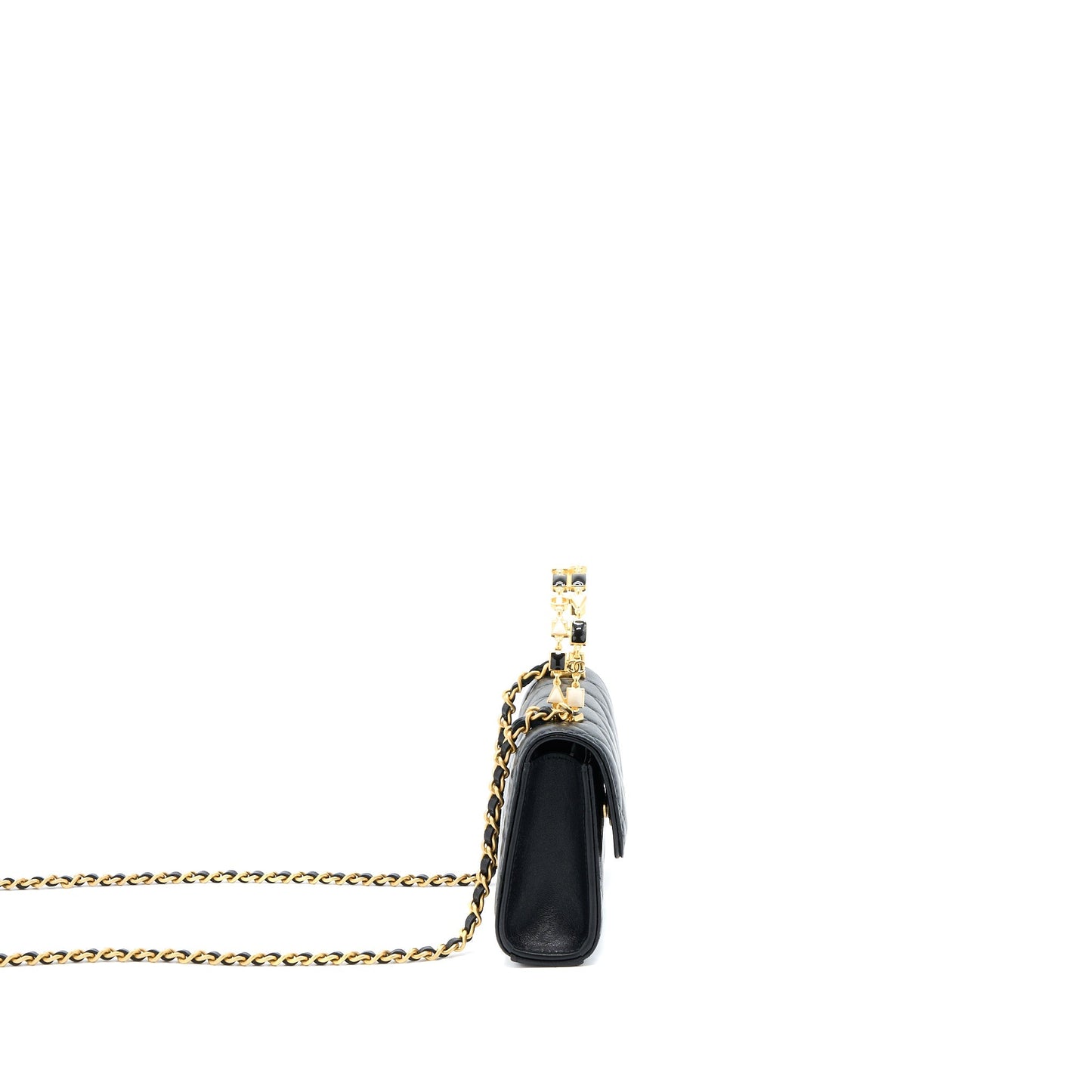 Chanel 22B Flap Bag Enamel/CC Logo Top Handle Lambskin Black Brushed