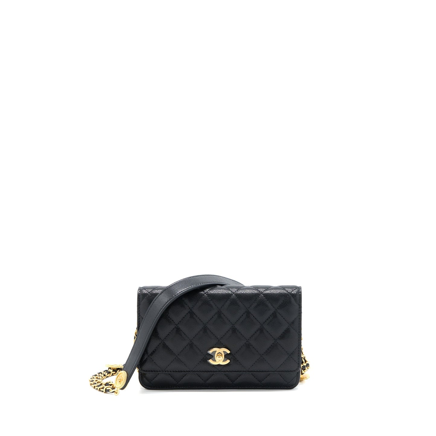 Chanel 22A Twist your button Wallet On Chain Caviar Black  (Microchip)