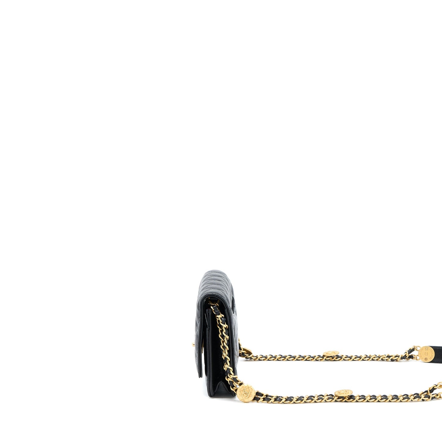 Chanel 22A Twist your button Wallet On Chain Caviar Black  (Microchip)