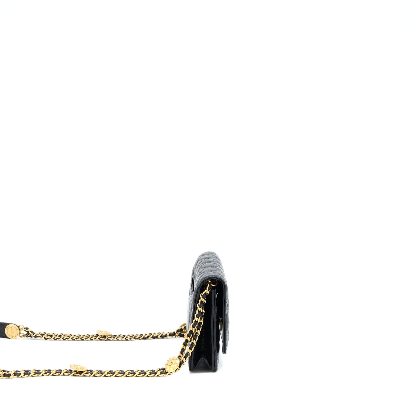 Chanel 22A Twist your button Wallet On Chain Caviar Black  (Microchip)