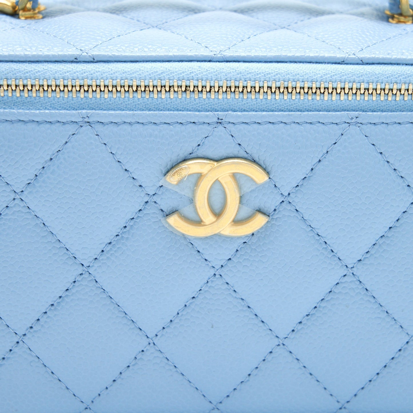 Chanel 22S Letter Handle Long Vanity With Chain Caviar Blue