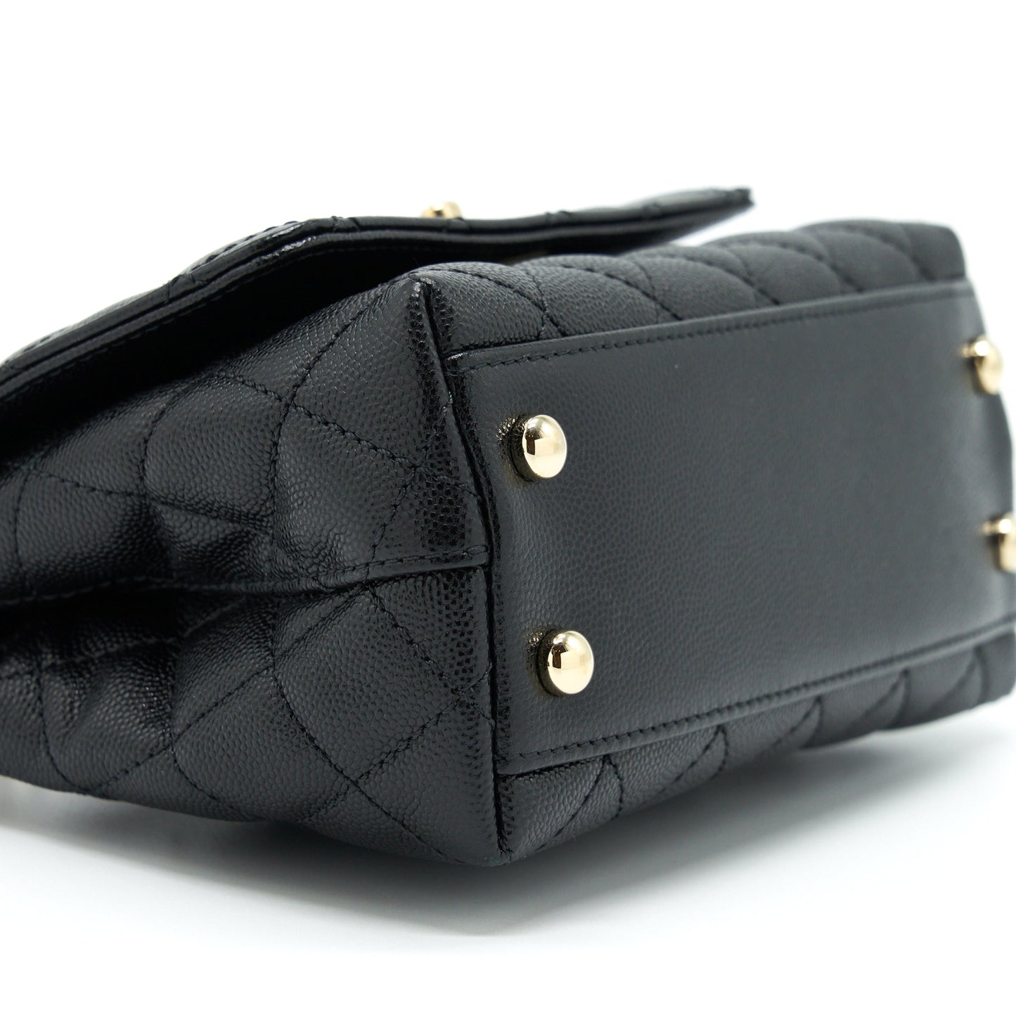 Chanel Mini Coco Handle Flap Bag Caviar Black With Burgundy Handle L