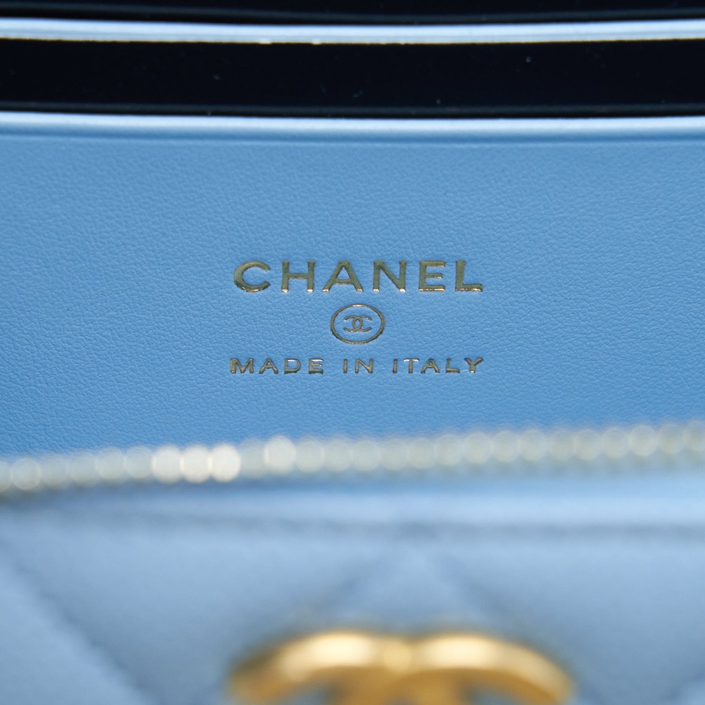 Chanel 22S Letter Handle Long Vanity With Chain Caviar Blue