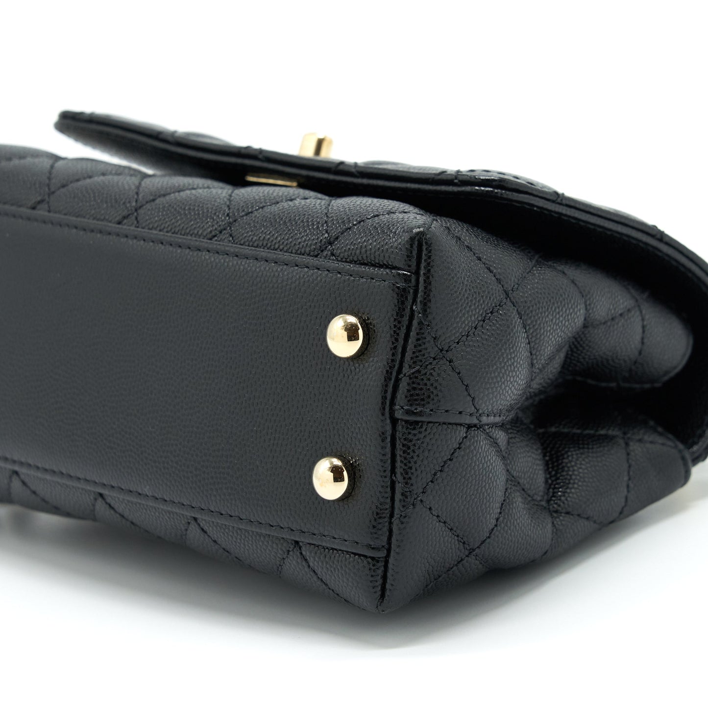 Chanel Mini Coco Handle Flap Bag Caviar Black With Burgundy Handle L