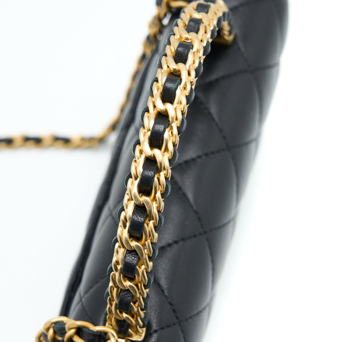 Chanel Detailed Top Handle Wallet on Chain Lambskin Black  (Microchip)