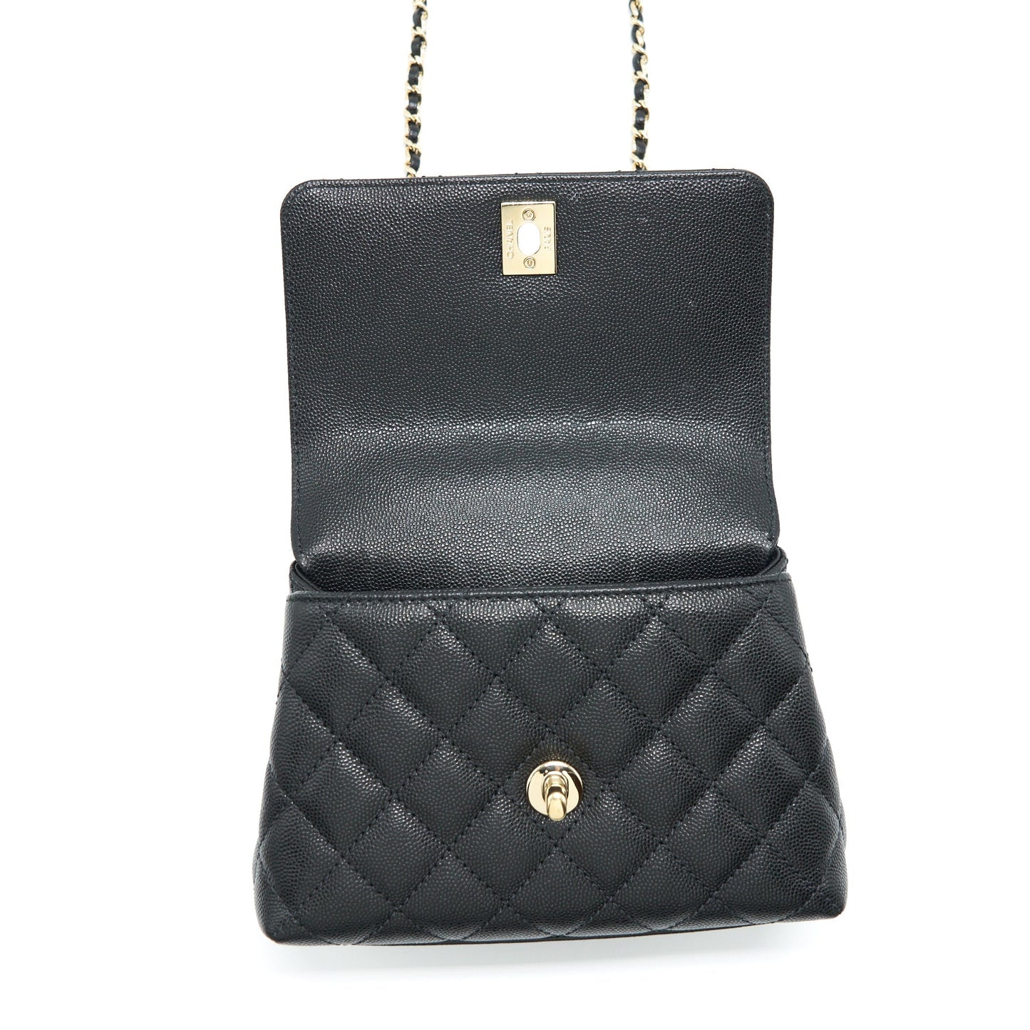 Chanel Mini Coco Handle Flap Bag Caviar Black With Burgundy Handle L