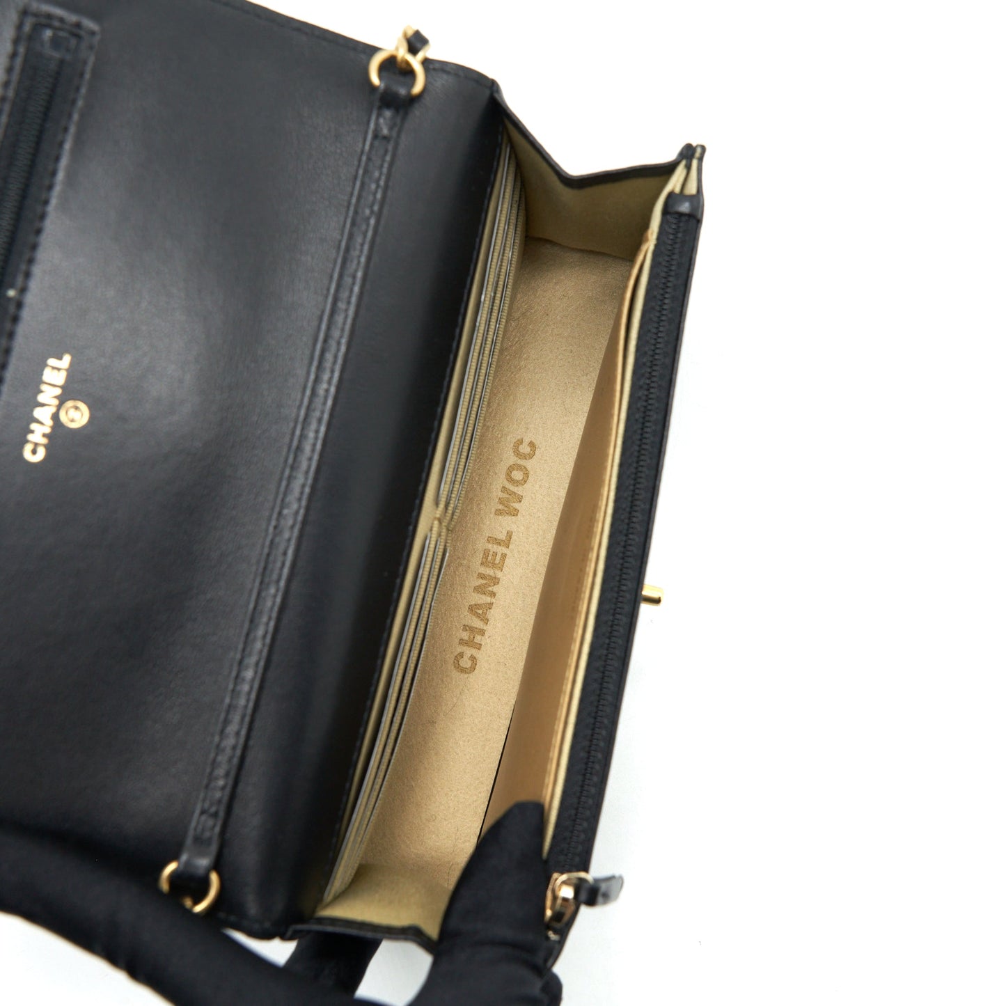 Chanel 22C Pearl Crush Wallet On Chain Lambskin Black